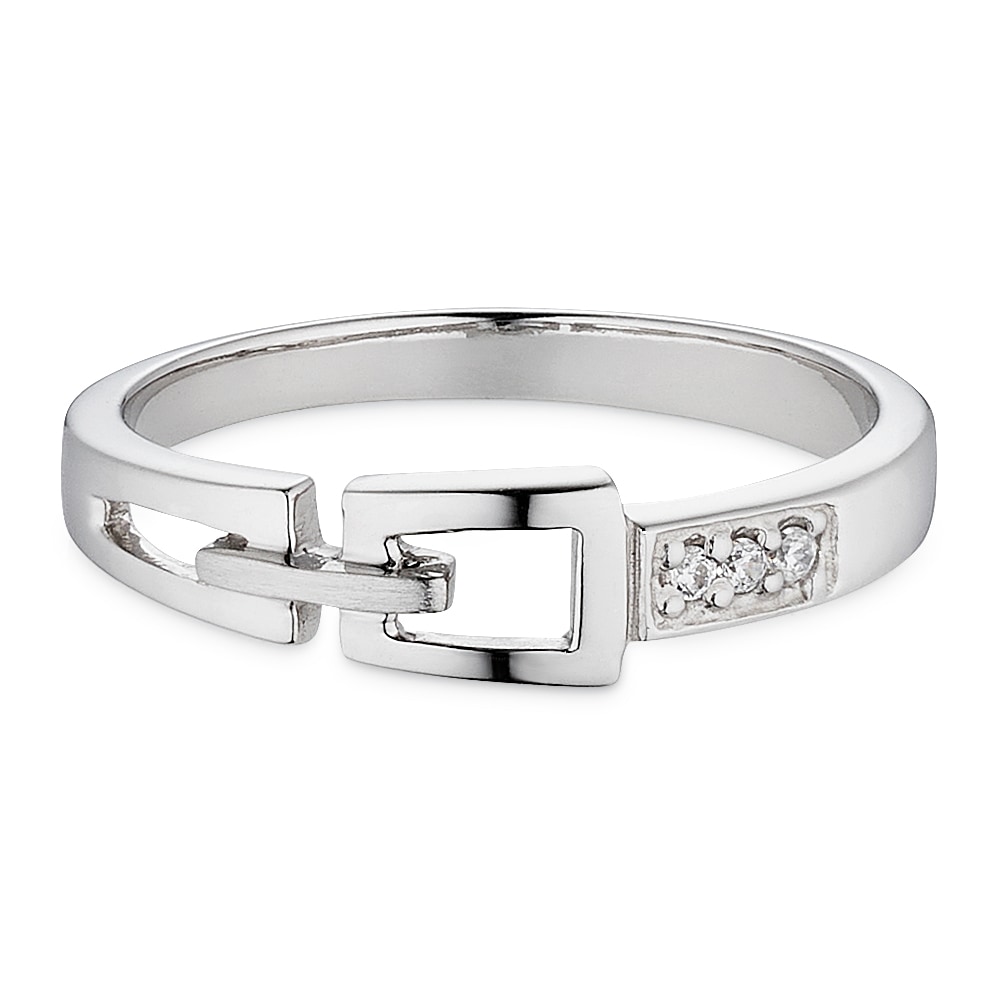 Silberring BRUNO BANANI "Schmuck Geschenk Fingerring mit Gürtelschnallen-Optik" Gr. 54, silberfarben, kristallweiß, Fingerringe, Damen, 54, Silber 925 (Sterlingsilber), 2,8mm, Silberring, mit Zirkonia (synth.)