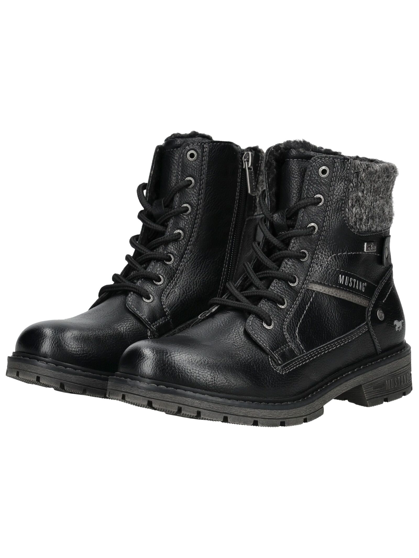 Schnürstiefelette MUSTANG SHOES "Mustang Shoes Stiefelette Lederimitat/Textil", Damen, Gr. 37, schwarz, Lederimitat, Textil, Schuhe Schnürstiefelette 6