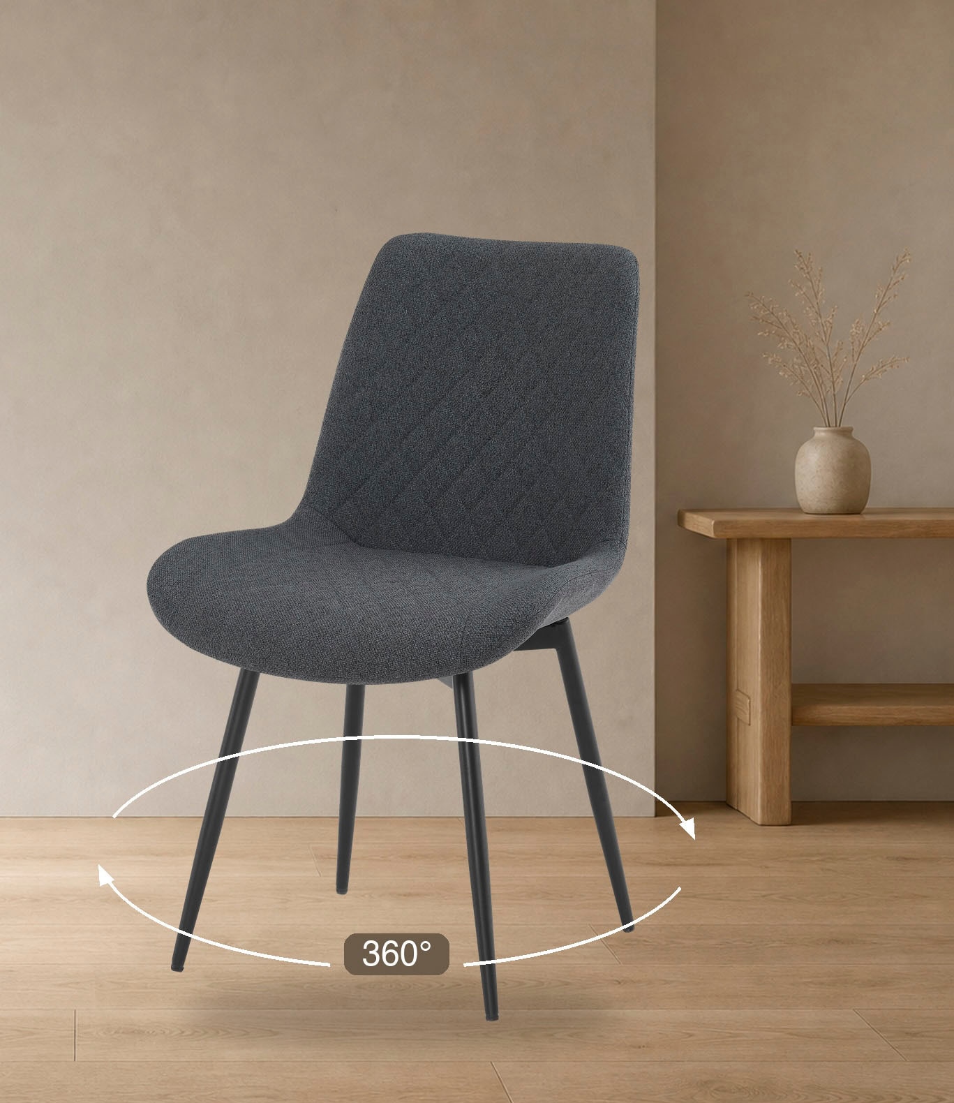 OTTO home Essgruppe »Juniper« Set, 5 tlg. Tisch 140x80cm in Sinterstein-Keramikoptik mit 4 Stühlen, 360° drehbar