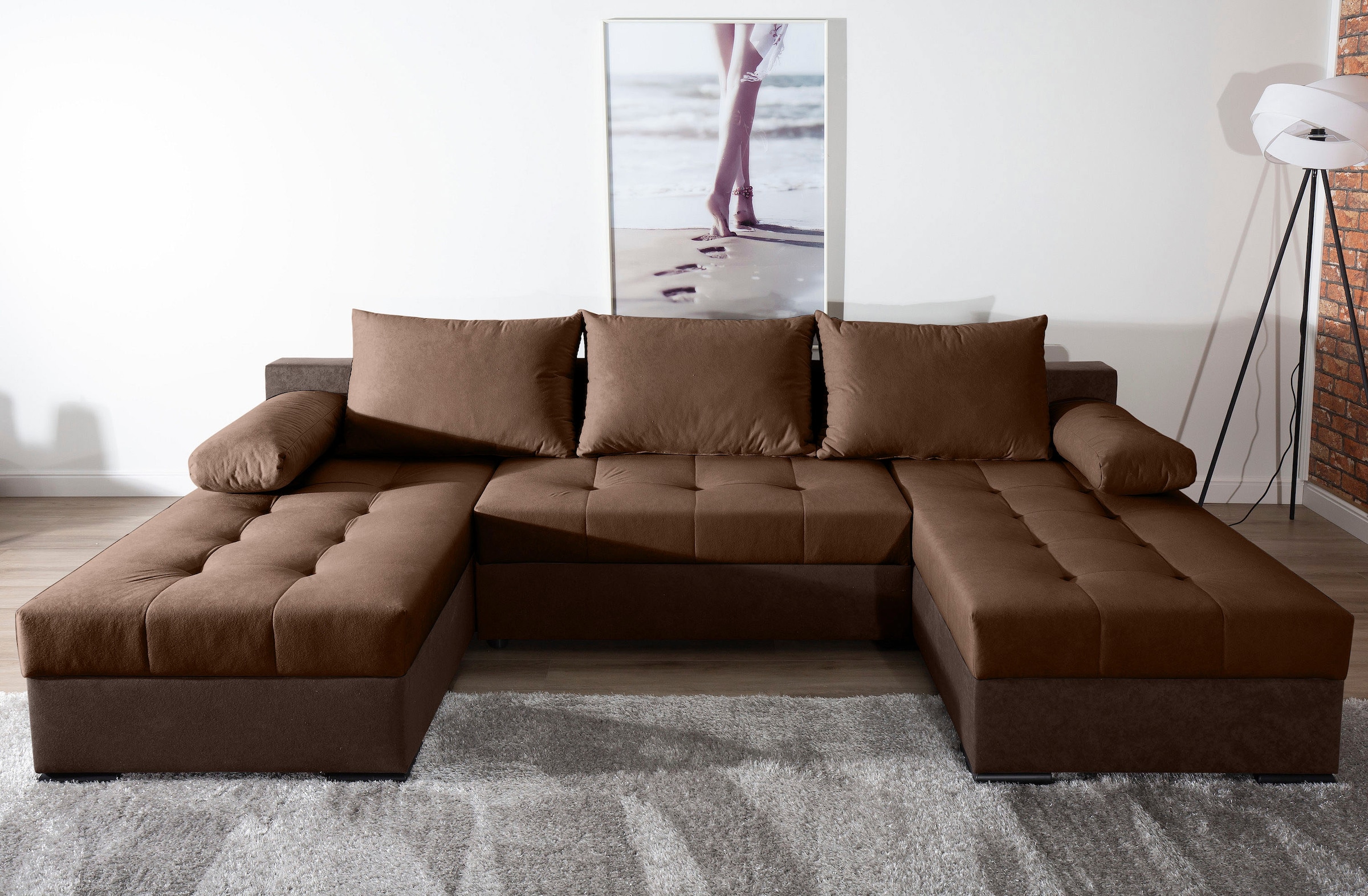 COLLECTION AB Wohnlandschaft »Josy U-Form, Breite 269 cm, Flachgewebe, Struktur, Cord & Cord/Mix«, (Cord-/Mix), inkl. Bettfunktion, Bettkasten, mit 3 gleich großen Rückenkissen