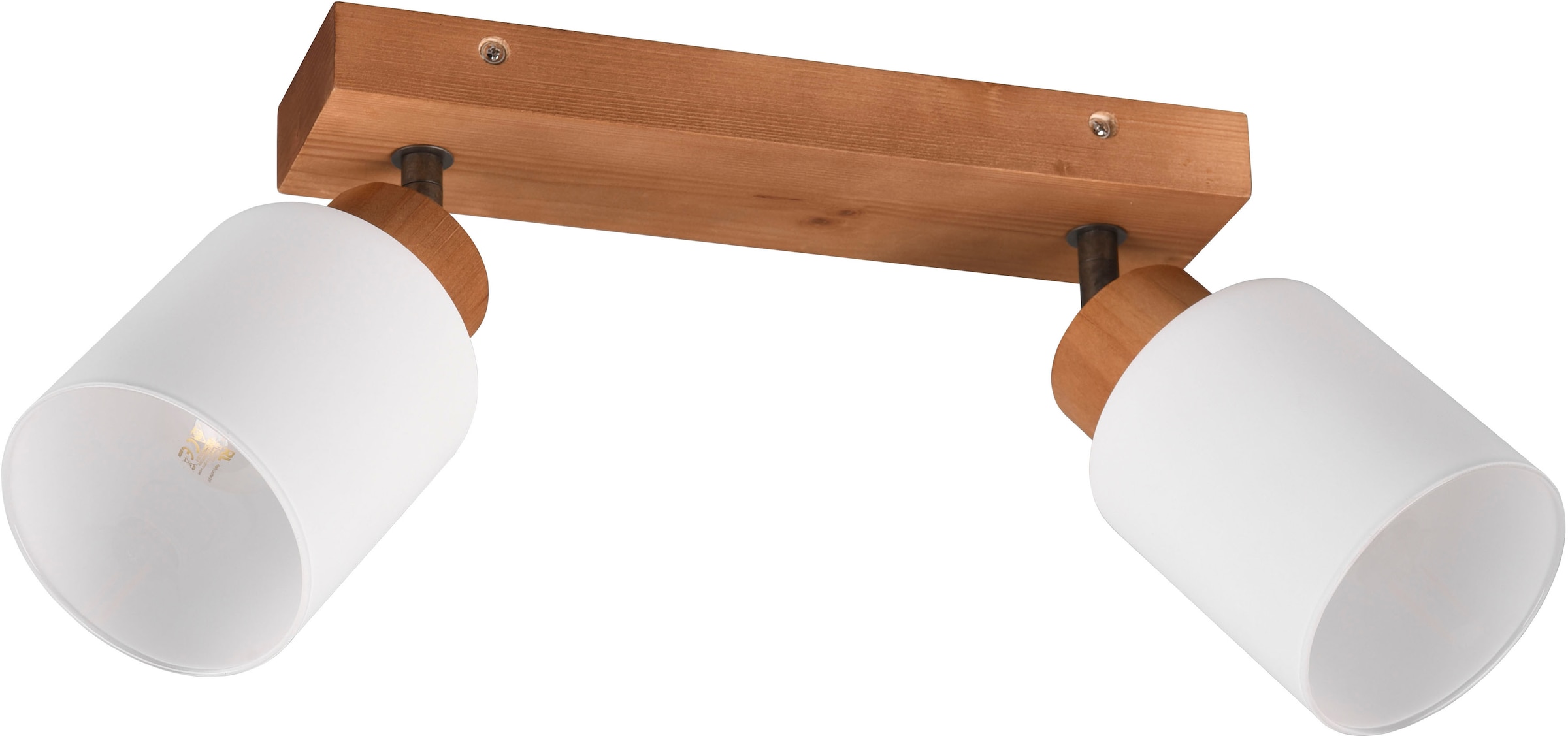 REALITY Leuchten Deckenstrahler »Assam«, 2 flammig, Leuchtmittel E14 | ohne Leuchtmittel, Spot 2-flg. Naturholz, exkl 2xE14 max 25W, Glasschirm weiß schwenkbar