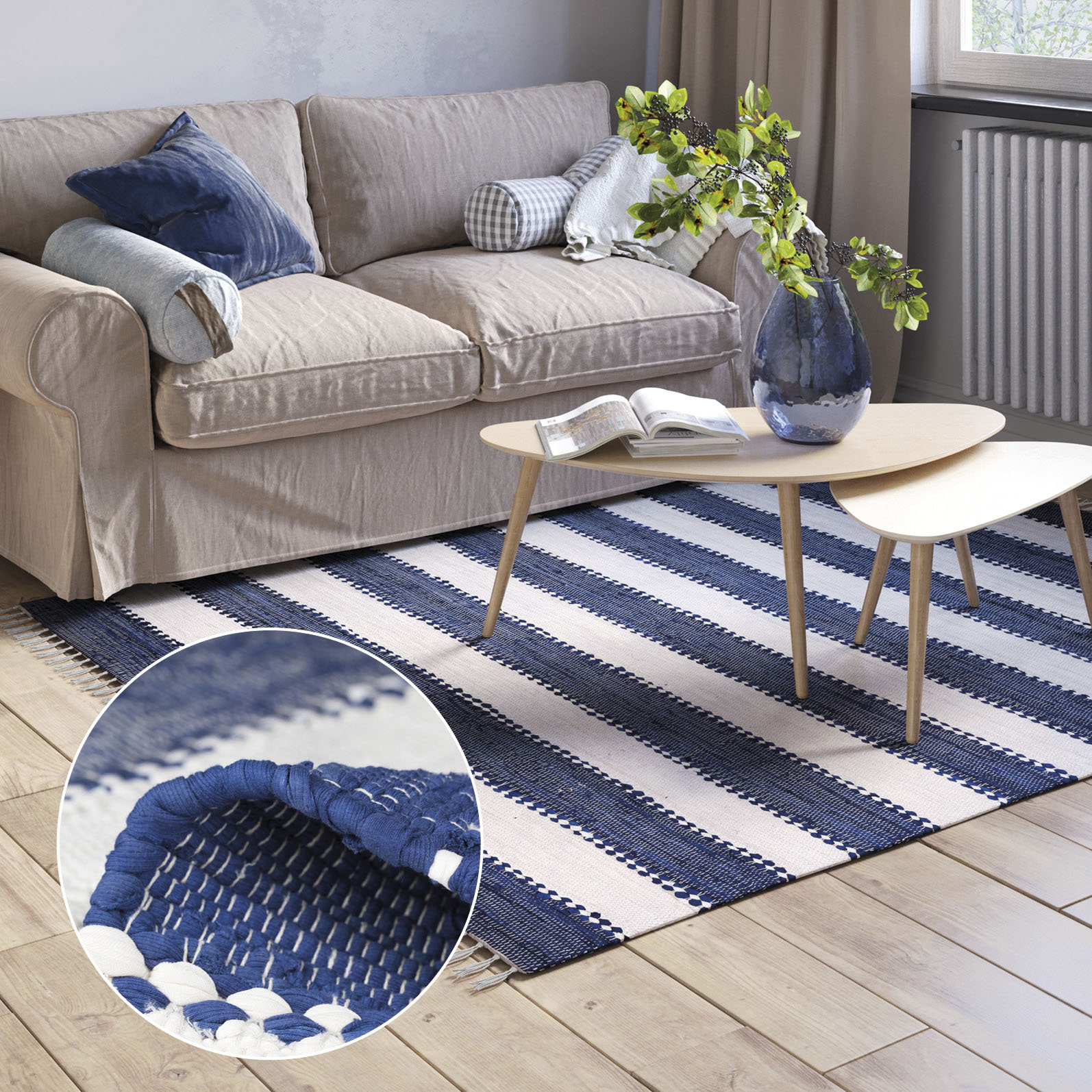 Myflair Möbel & Accessoires Teppich "Karim" rechteckig 10 mm Höhe Handweb Teppich, gestreift, 90% Baumwolle, handgewebt, mit Fransen