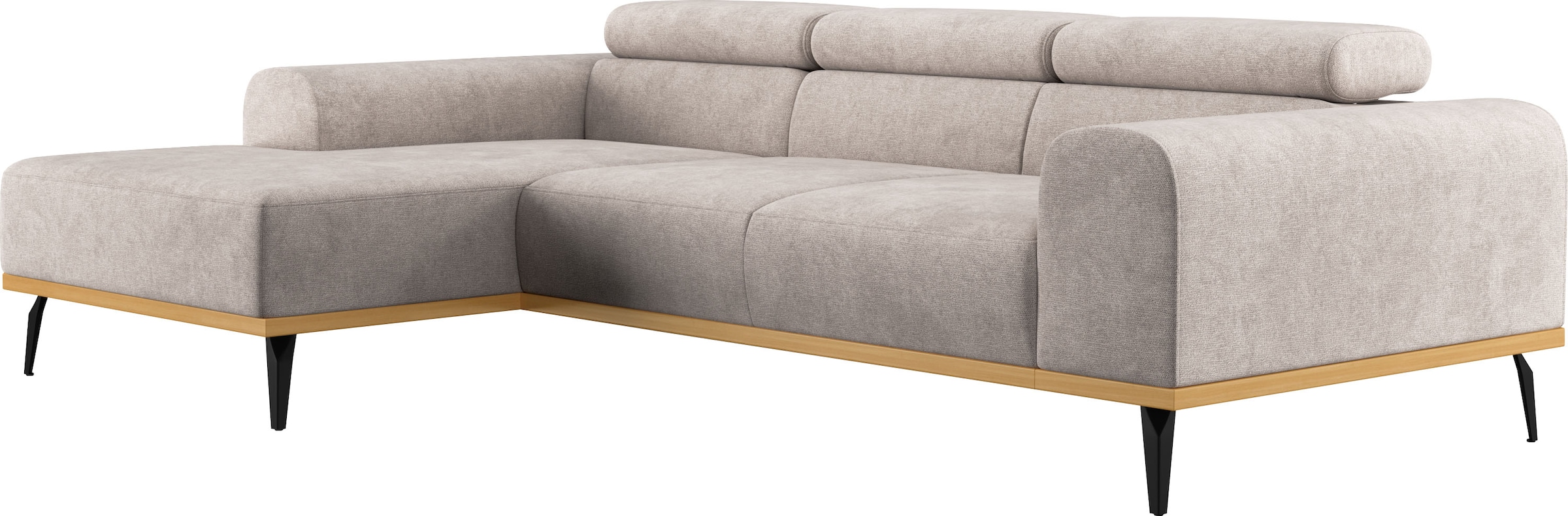 Places of Style Ecksofa »Carlo L-Form«, mit Kopfteilverstellung & Holz-Rahmenoptik, wahlweise Relaxfunktion