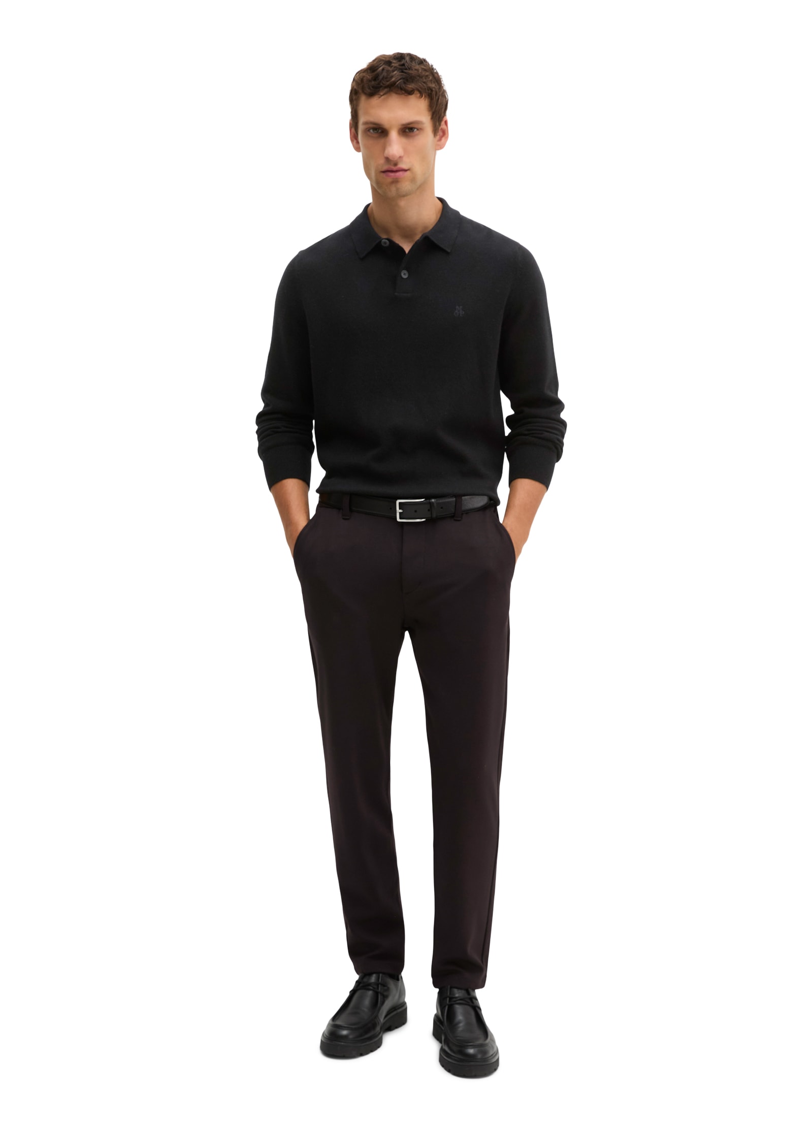 Marc O'Polo Langarm-Poloshirt regular aus softem Bio-Bauwoll-Schurwoll-Mix