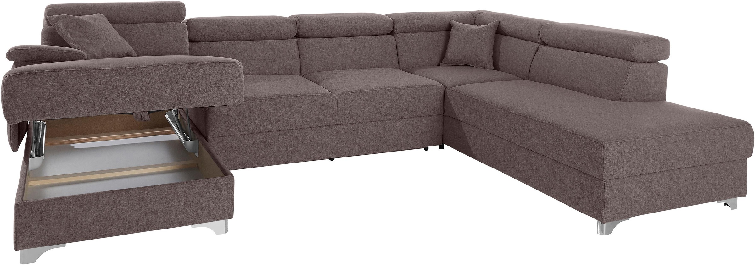 DOMO collection Wohnlandschaft »Mira, inklusive Kopfteilverstellung für mehr Wohlfühlkomfort, U-Form«, wahlweise mit Bettfunktion und Bettkasten, elegant und modern