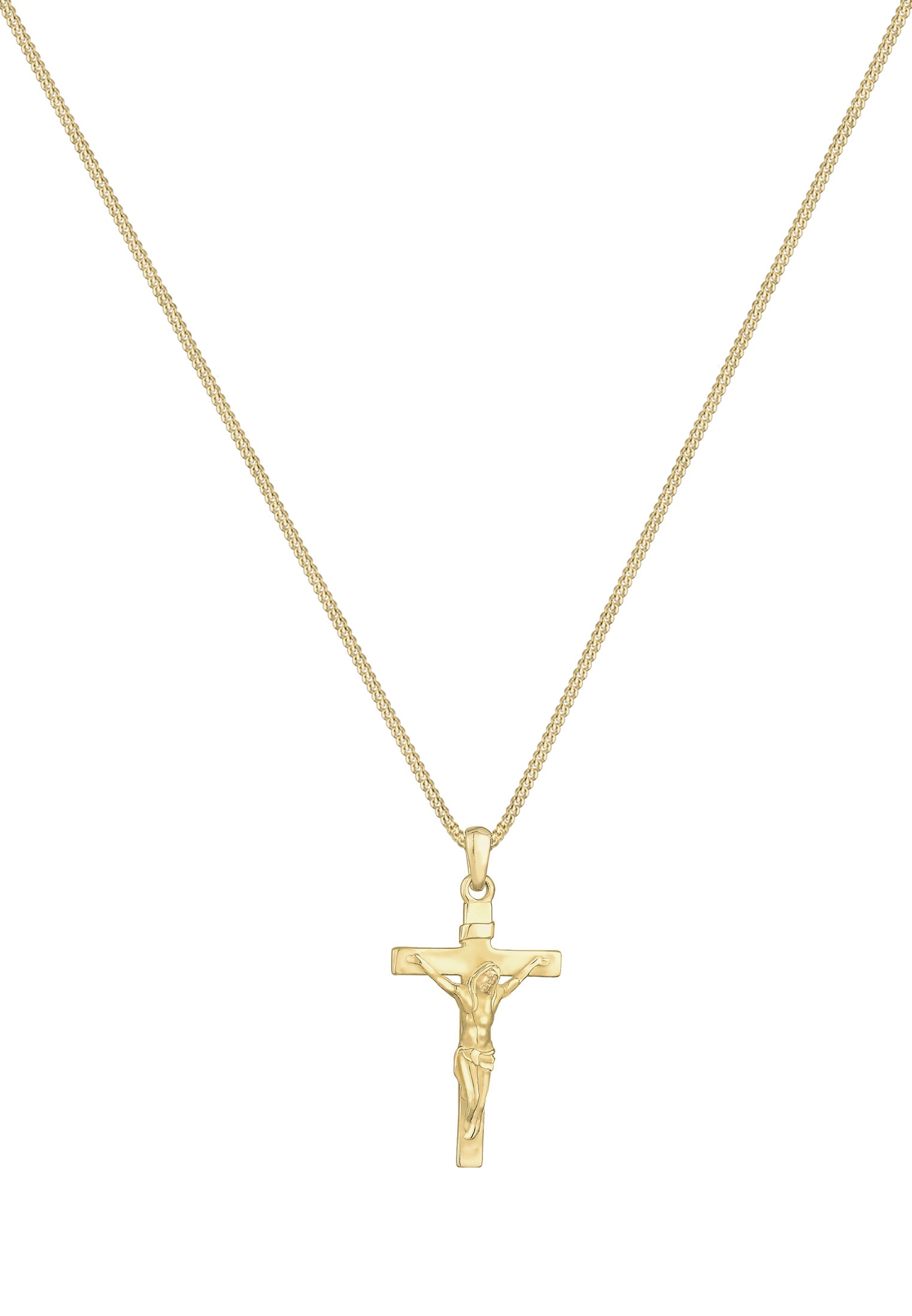 Elli Premium Kette mit Anhänger »Kreuz Klassisch Glaube Jesus Kommunion 375 Gelbgold«