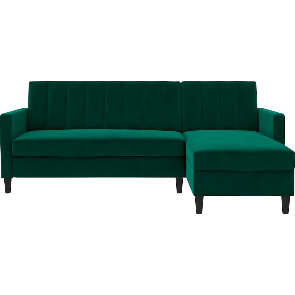 Dorel Home Ecksofa mit Schlafffunktion, Recamiere mit Stauraum beidseitig montierbar, Rückenlehne 2-teilig und 3-fach verstellbar