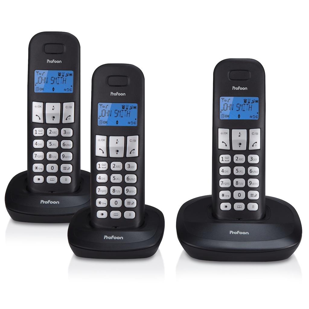 Profoon Schnurloses DECT-Telefon »DECT-Telefon Set mit 3 Mobilteilen und Ladeschale«, (Mobilteile: 3)