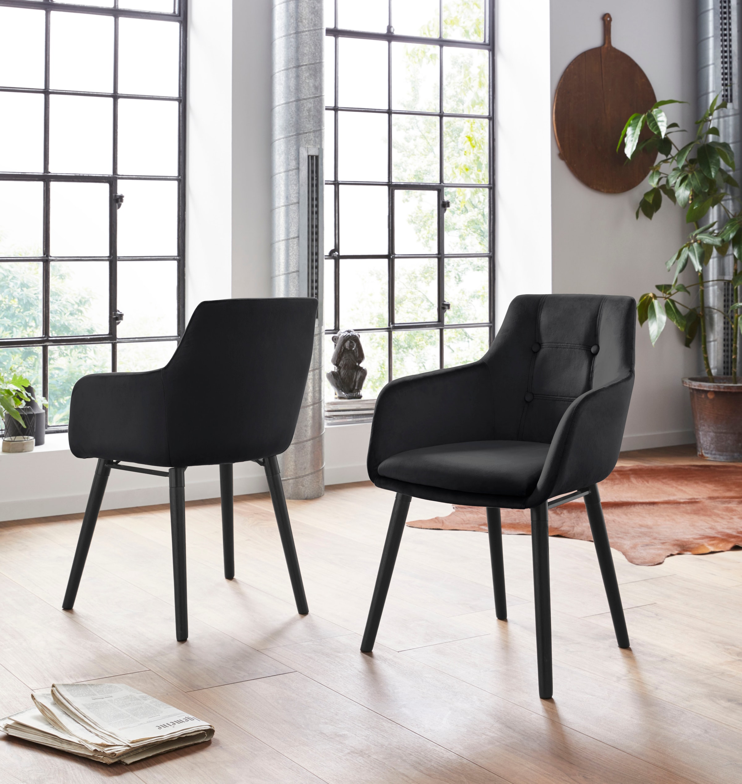 OTTO home 1100000002199 "Bradford" (Set) 2 Stk.(1 oder 2 Stück), Bezug in Samtsoff, Gestell aus Eiche Massivholz