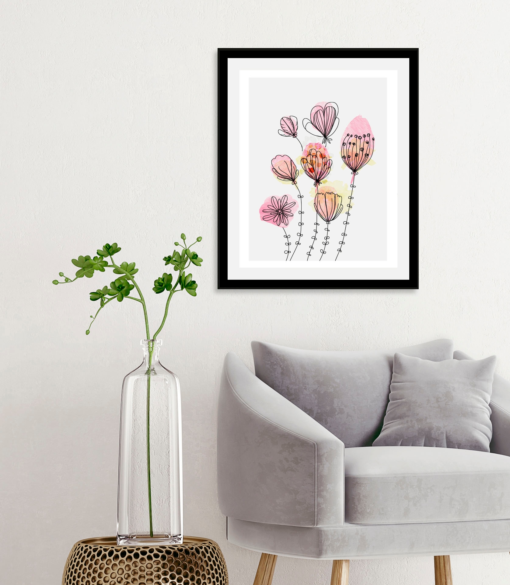 queence Bild "Aquarell Blumen Pink", Blumen-Blumenbilder-Pflanzen-Pflanzenb günstig online kaufen