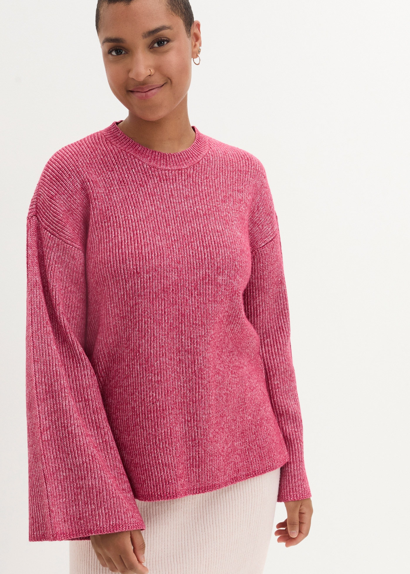 bonprix Strickpullover aus Polyester, mit Stehkragen, Oversize-Passform, feiner Rippstrick