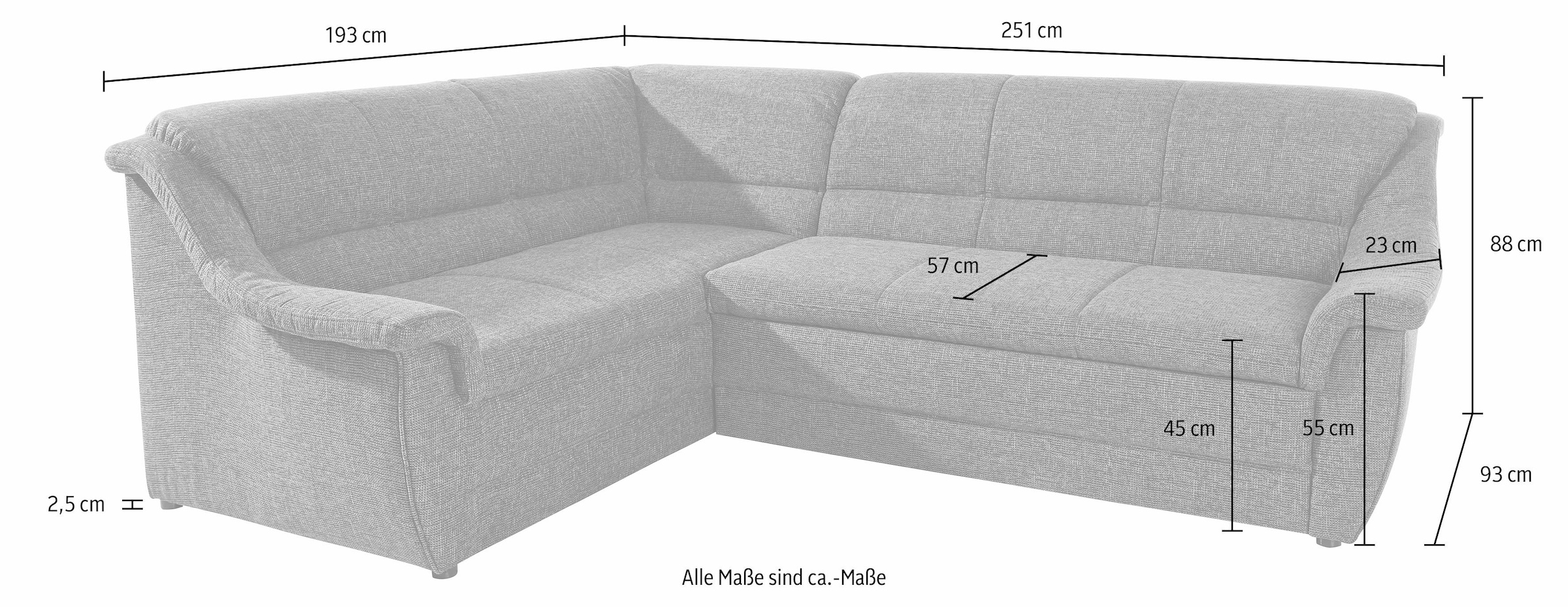 DOMO collection Ecksofa »Lale zeitlose Formensprache, komfortabel, L-Form«, mit langem Schenkel, wahlweise mit Bettfunktion