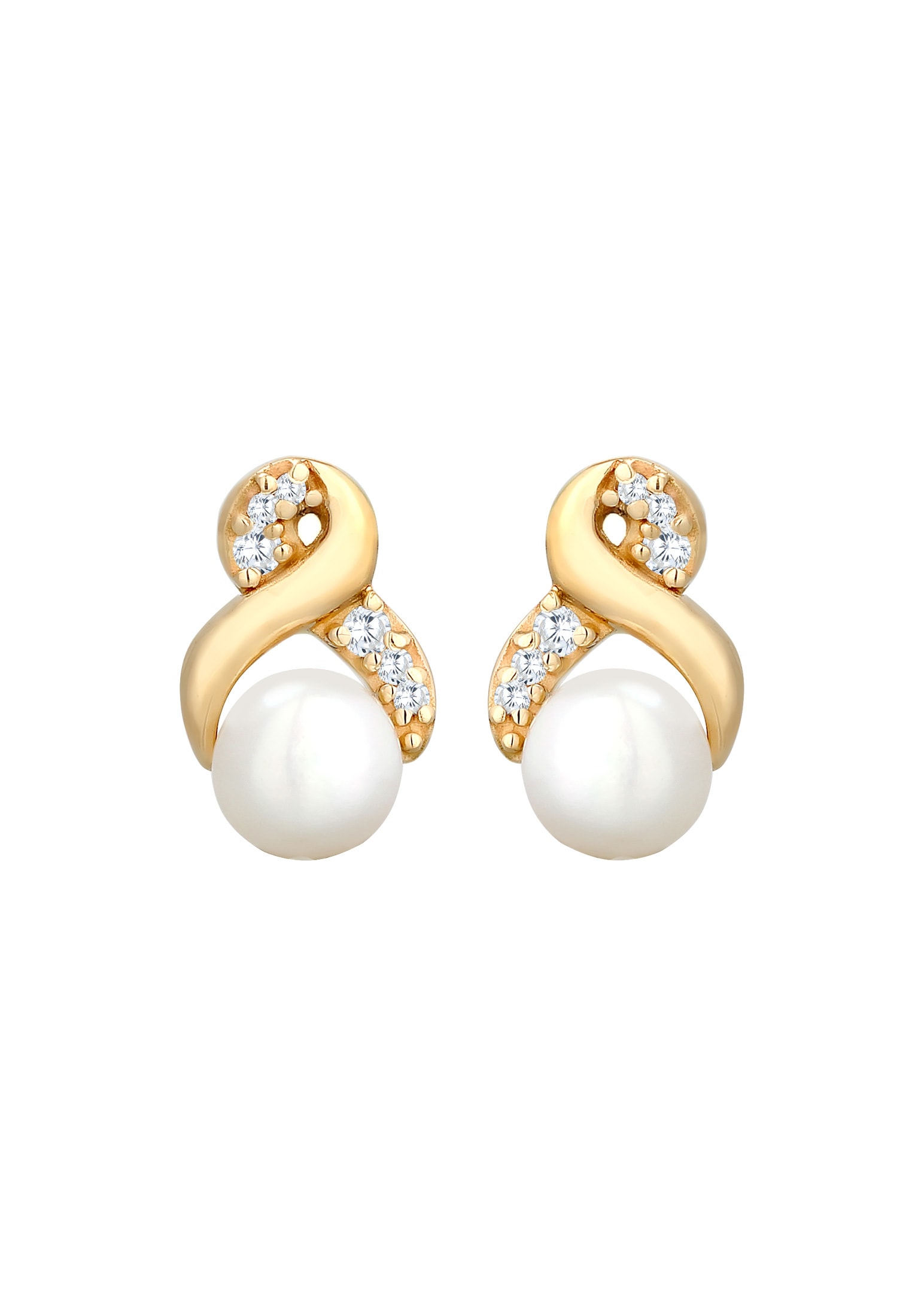 Elli Premium Paar Ohrstecker »Infinity Zirkonia Süßwasserperle 585 Gelbgold«