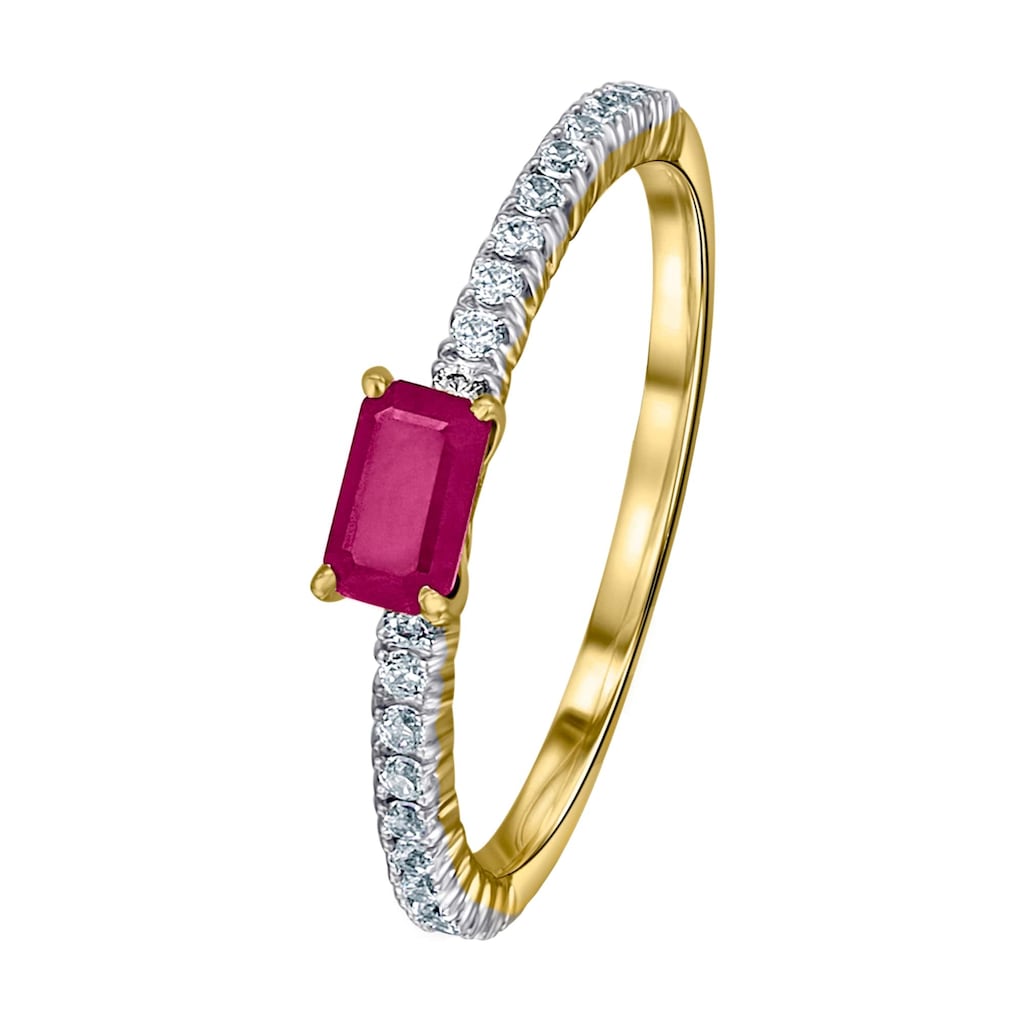 ONE ELEMENT Diamantring »0,18 ct Diamant Brillant Rubin Ring aus 585 Gelbgold«, Damen Gold Schmuck