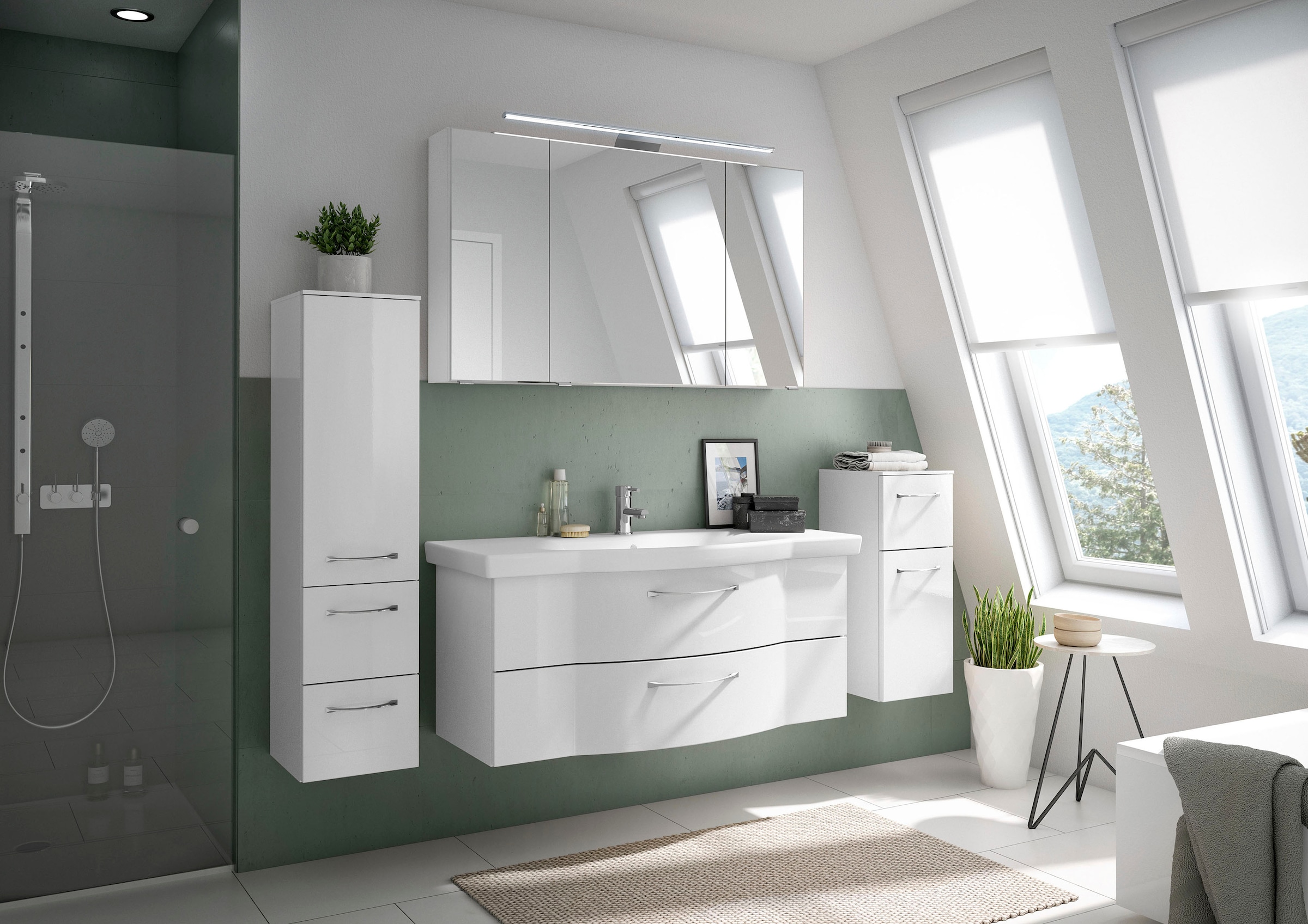 Saphir Badmöbel-Set "6005 Sprint 4-teilig, Keramik-Waschtisch mit LED-Spieg günstig online kaufen