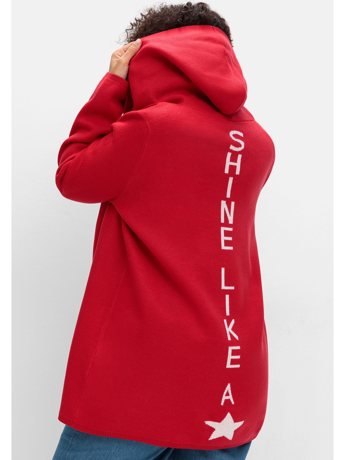 Sheego Strickjacke »Große Größen«, mit Kapuze und Jacquard-Details