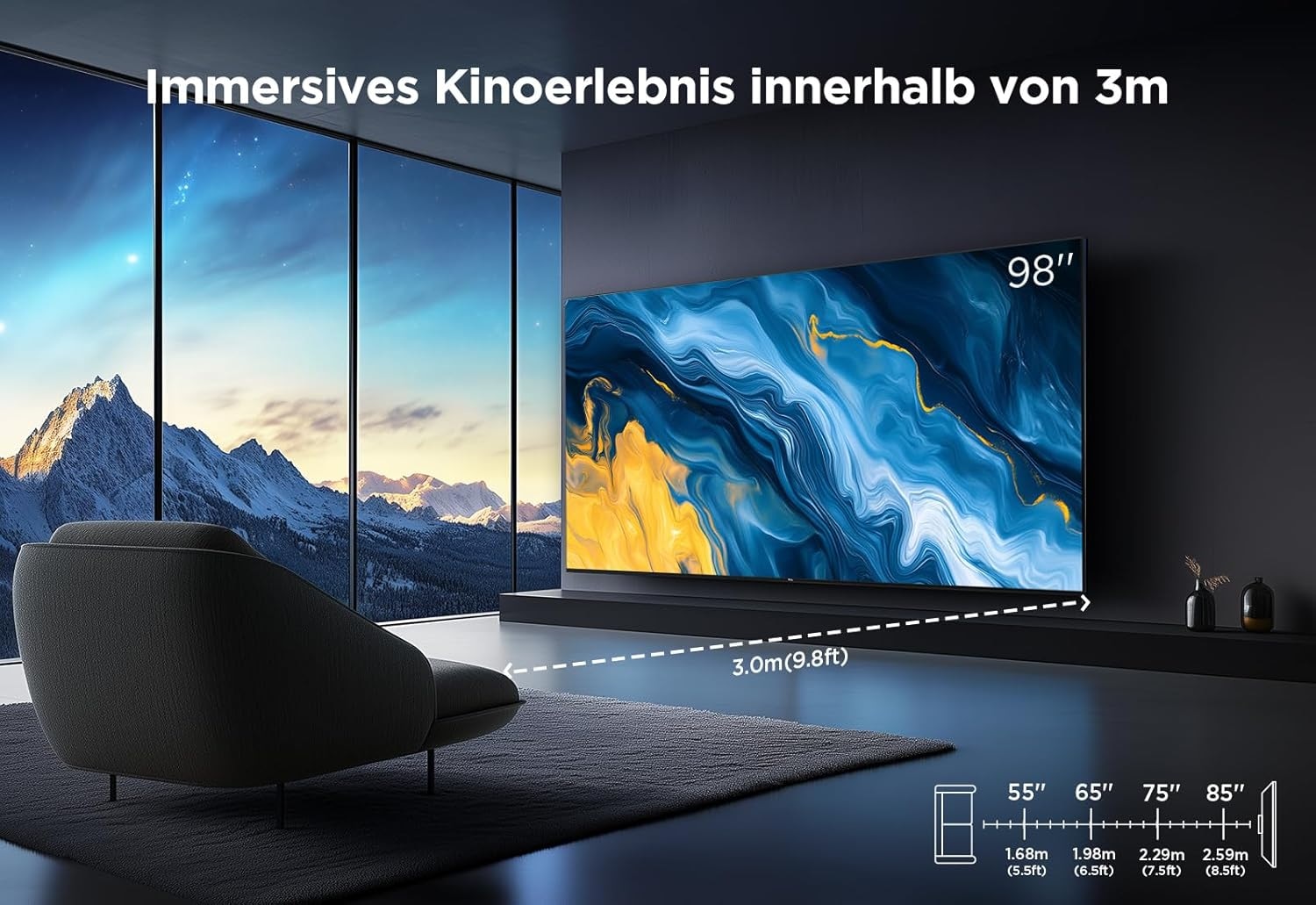 TCL LED-Fernseher, 248 cm/98 Zoll, 4K Ultra HD, Google TV-Smart-TV