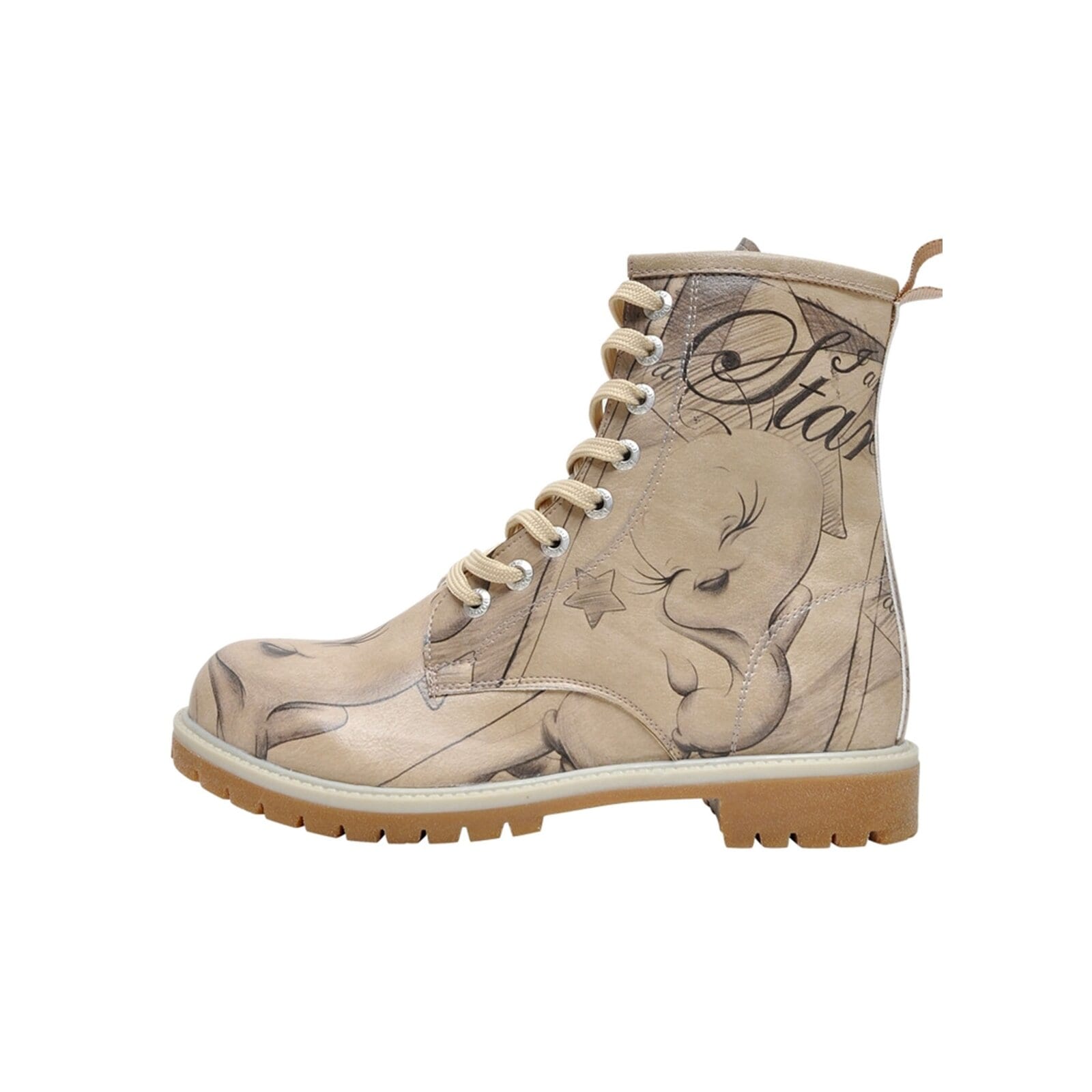 DOGO Schnürboots "Long Boots Schnürstiefel Tweety Sketch Damen Stiefeletten," Handgefertigt