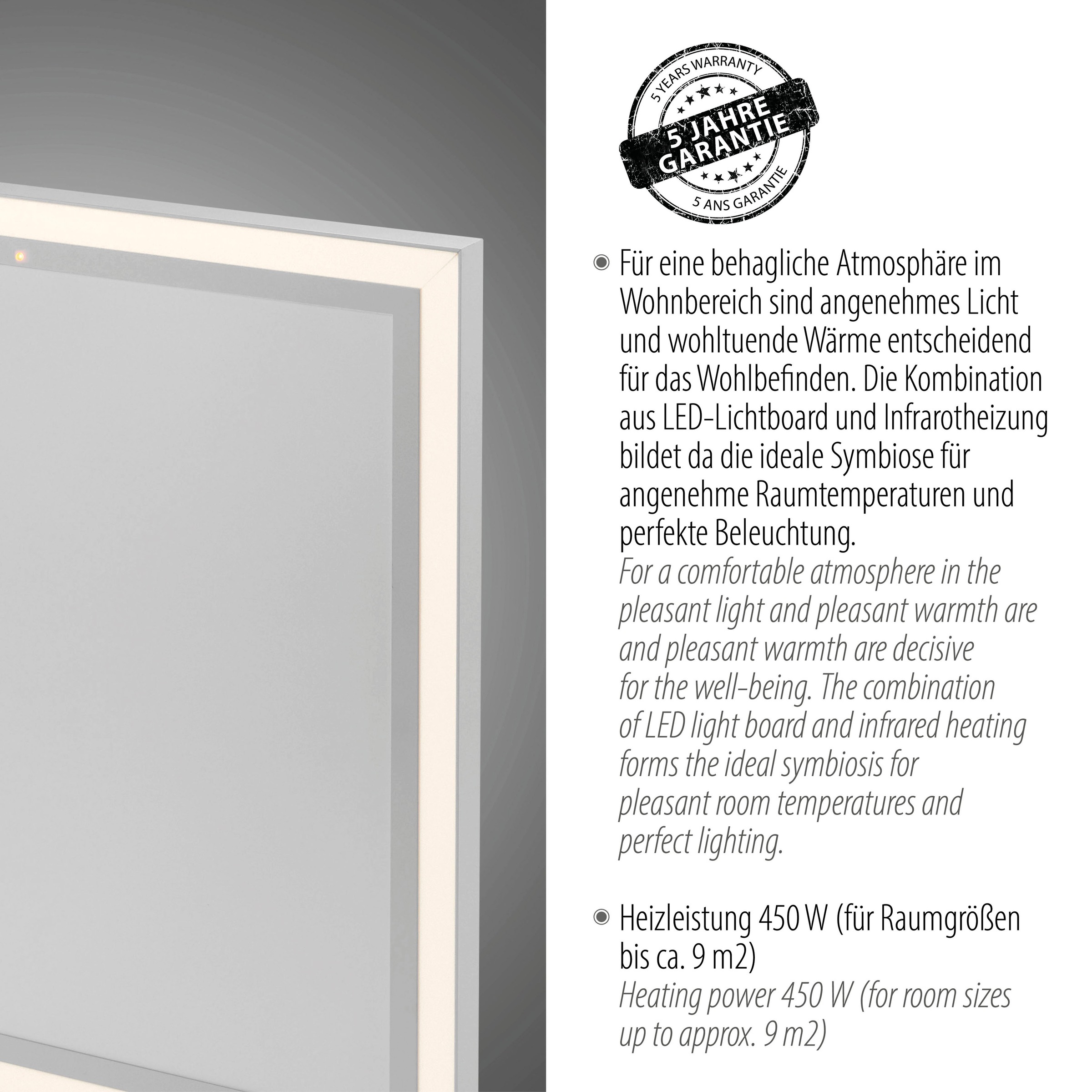 JUST LIGHT Deckenleuchte "BEROA", weiß, 1, 1 Stk., Leuchten, Deckenpanel mit IR-Heizung 450W, Funk Fernbed., Funkthermostat, LED Panels 3