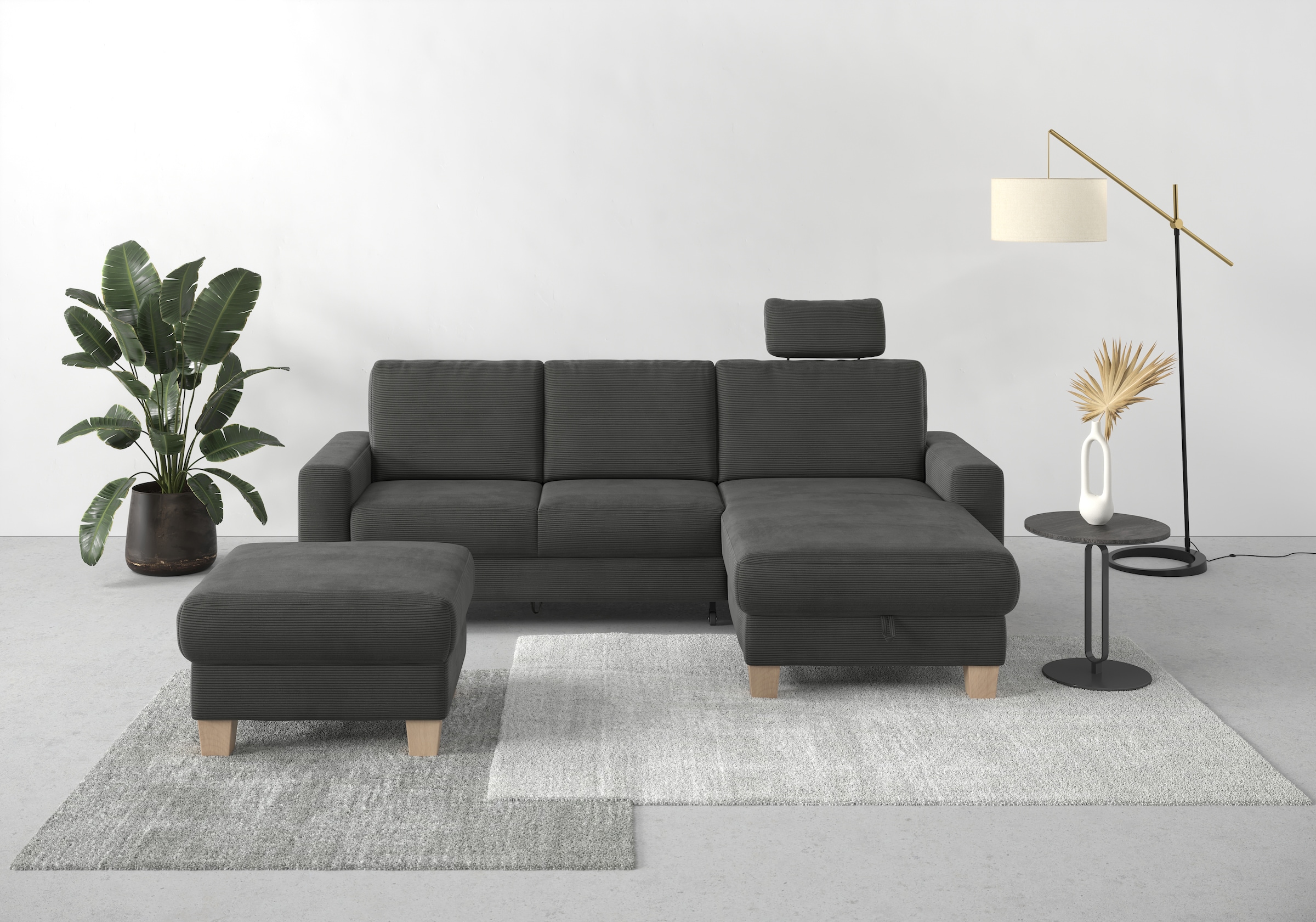 Home affaire Ecksofa »Summer L-Form«, mit Recamiere, mit oder ohne Bettfunktion und Bettkasten, Cord-Bezug