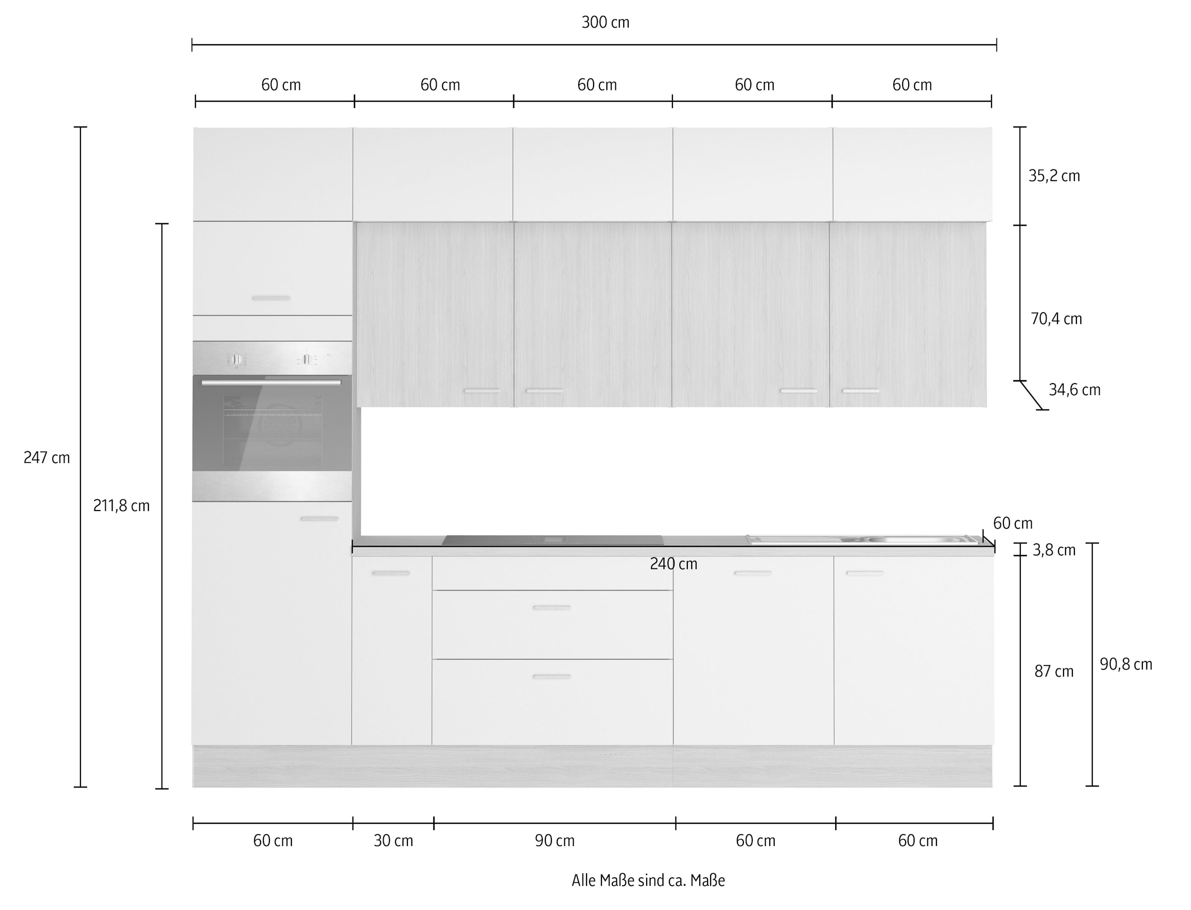 KOCHSTATION Küchenzeile »KS-Lucy« Breite 300 cm, Soft-Close, inkl. Zubehör, wahlweise mit E-Geräten