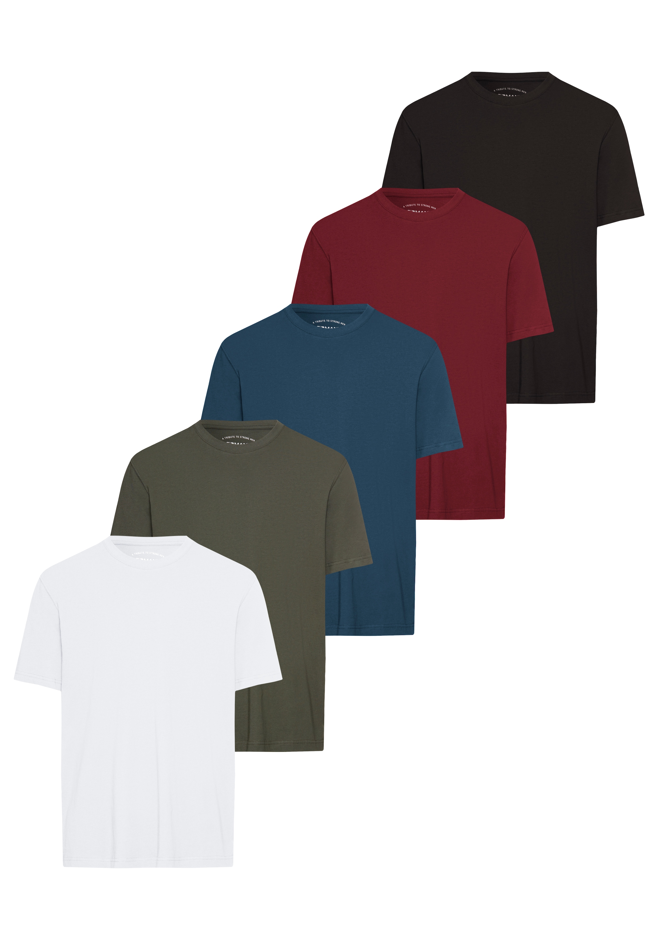 Man's World Rundhalsshirt, (5er-Pack), Kurzarm, Regular Fit, unifarben, Rundhals, aus Baumwolle