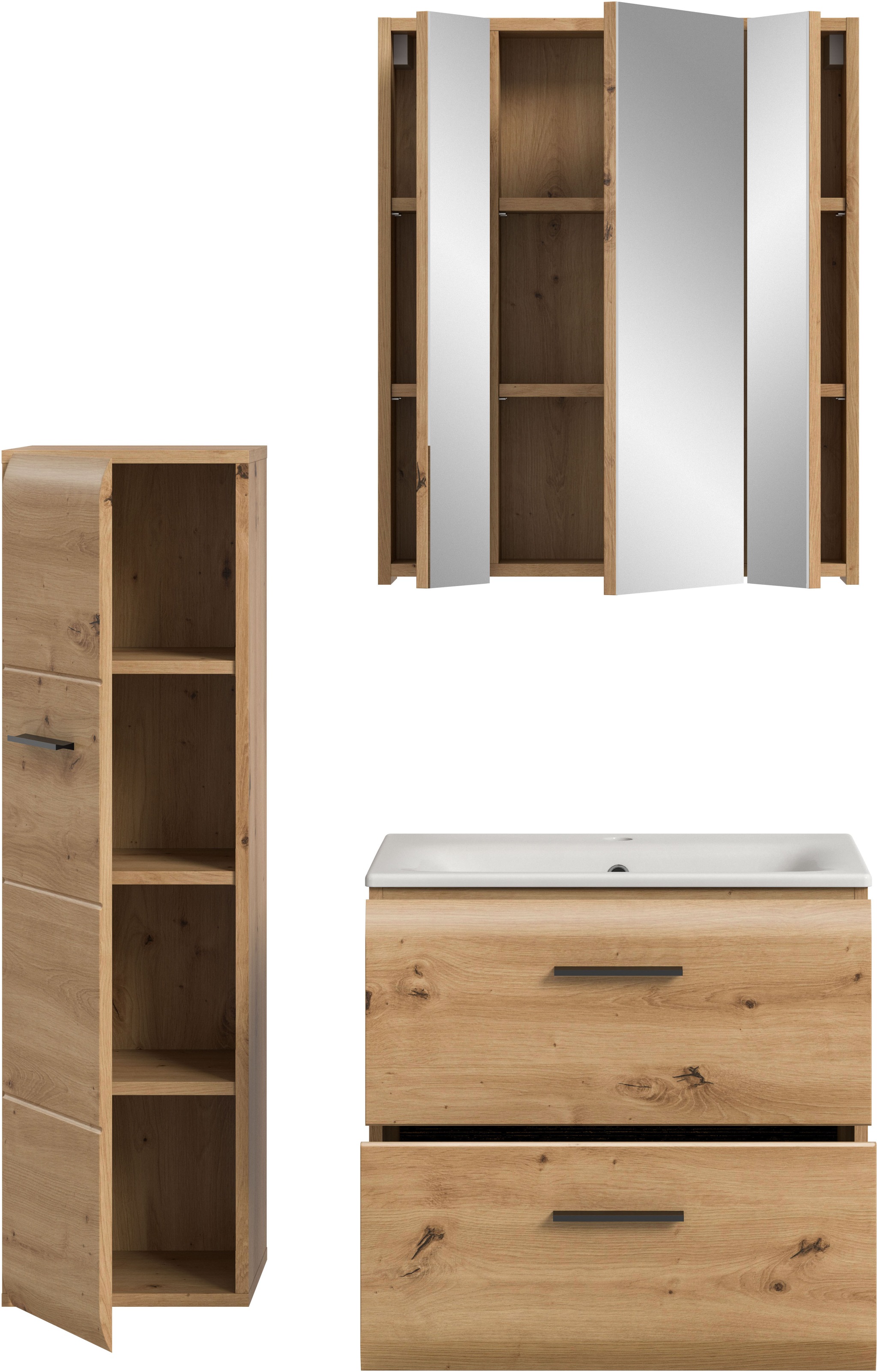 INOSIGN Badezimmer-Set, (Set, 4 St.), Florenz, Badkombination 4-tlg.,Artisan Oak NB, inkl. Waschbecken