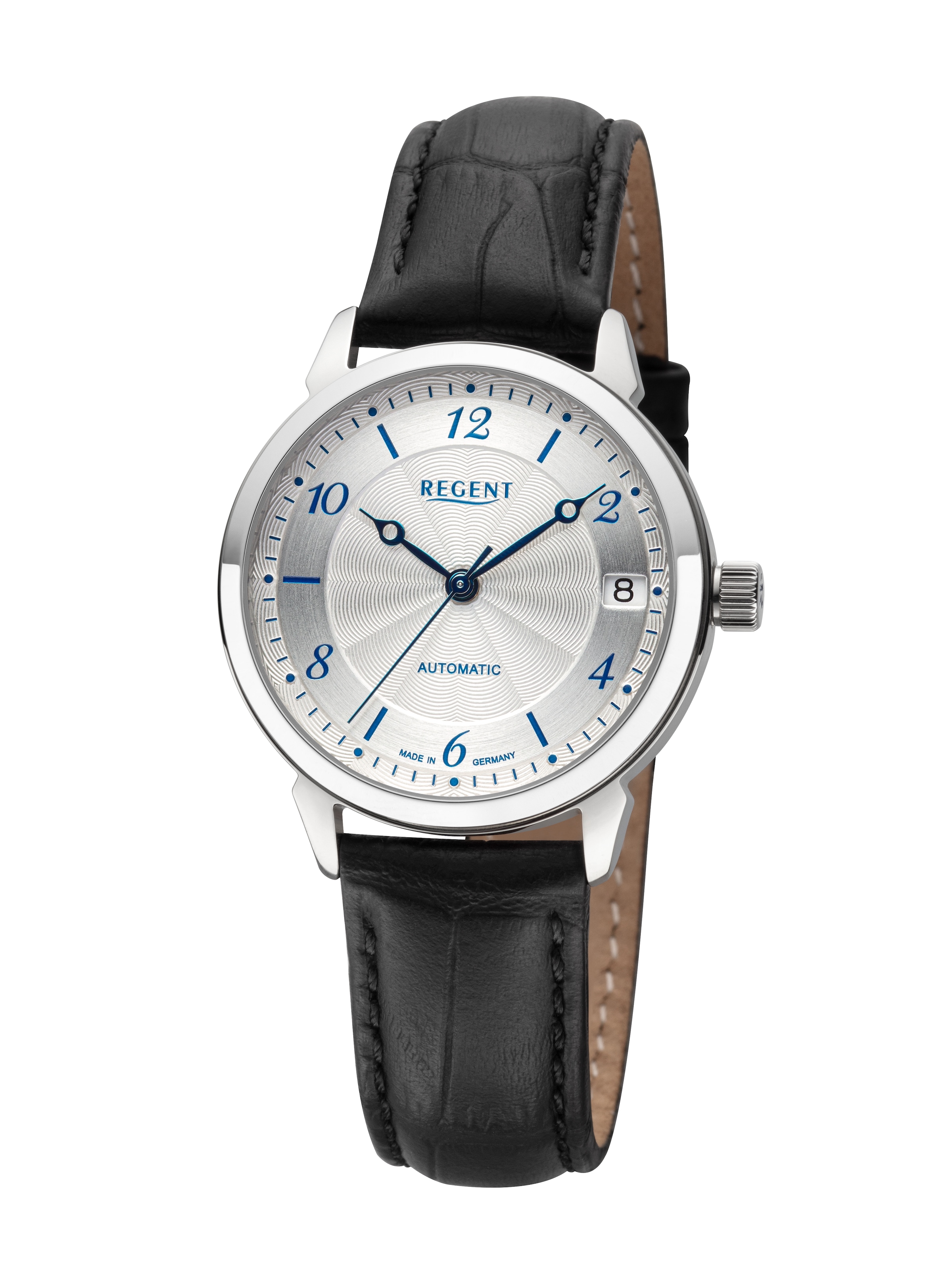 REGENT Damen Automatikuhr, schwarz, Armbanduhren, Armbanduhr, Damenuhr, Made in Germany, Mechanische Uhr, Lederarmband
