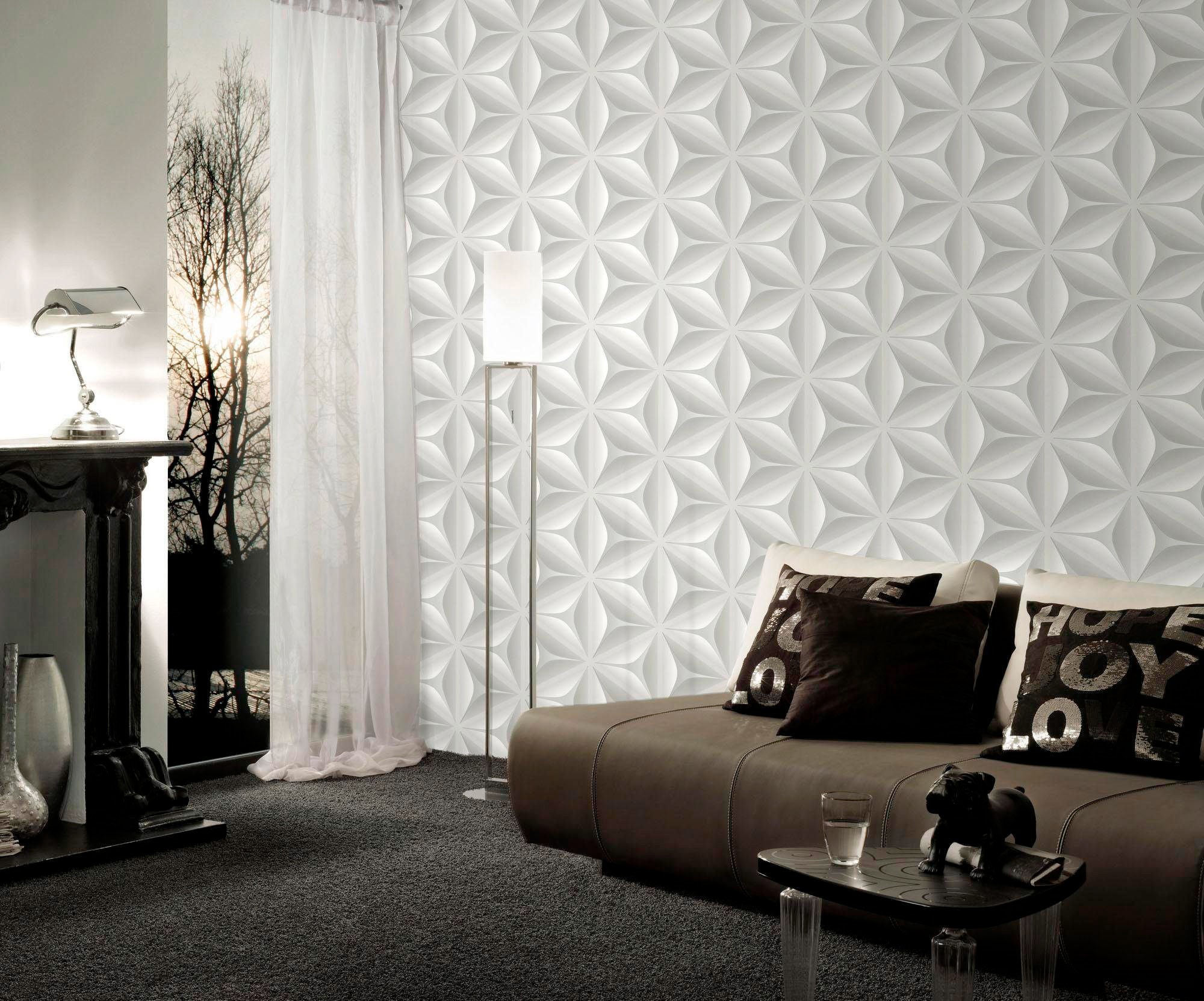 living walls Vliestapete »Scandinavian«, Retro, Retrotapete Geometrisch Tapete 3D Effekt Grau einfarbig, glänzend