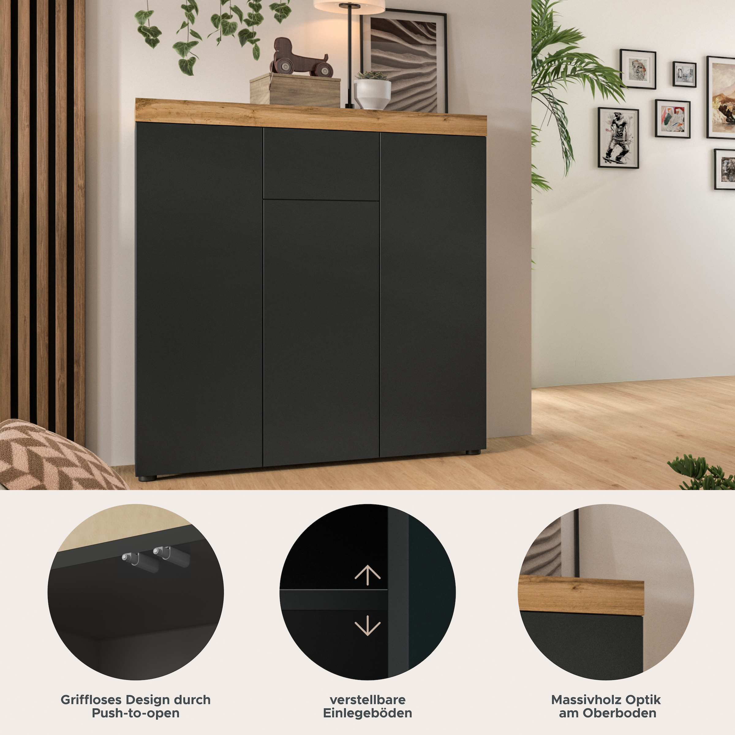 OTTO home Highboard »MAMBO, TOPSELLER!, Breite 105cm, 3 Türen, 1 Schubkasten, 9 Fächer« 1 Stk. tlg. Kommode, Sideboard, Wohnzimmer, Schlafzimmer