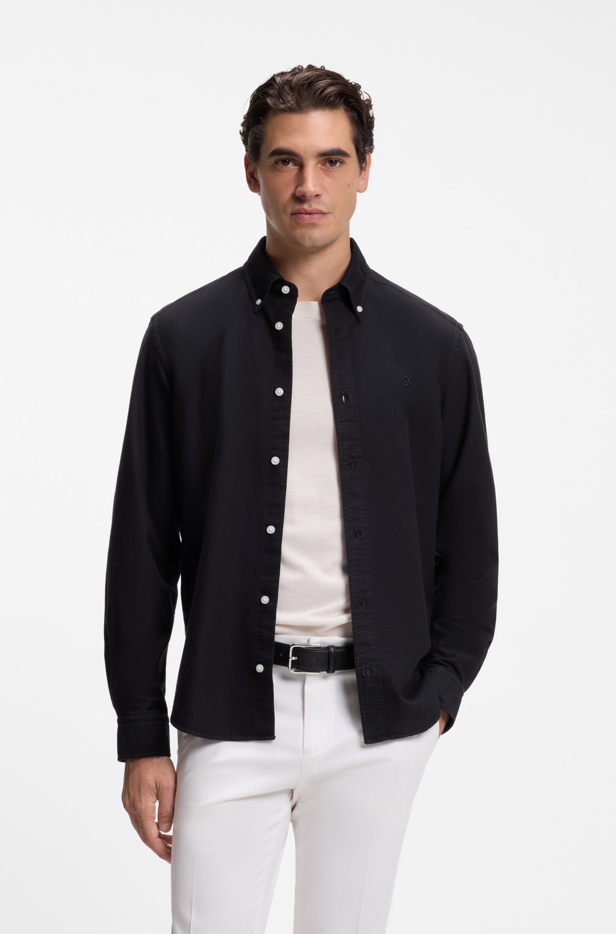 BOSS Langarmhemd Button-down-Kragen, Regular Fit, reine Baumwolle