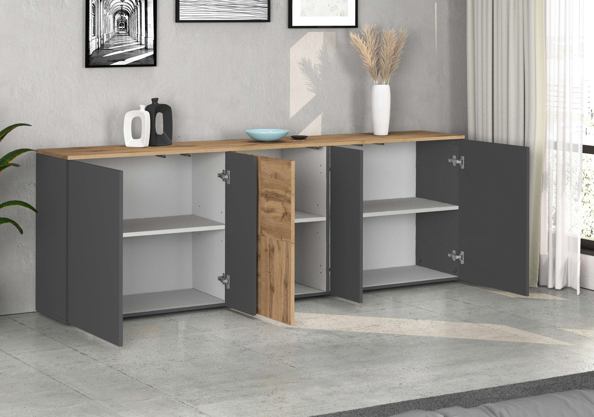 INOSIGN Sideboard »Sideboard ISEO, Kommode, Schrank, Kredenz« 1 Stk. tlg. stehend/hängend, 5 Türen, 6 Fächer, Breite 200 cm