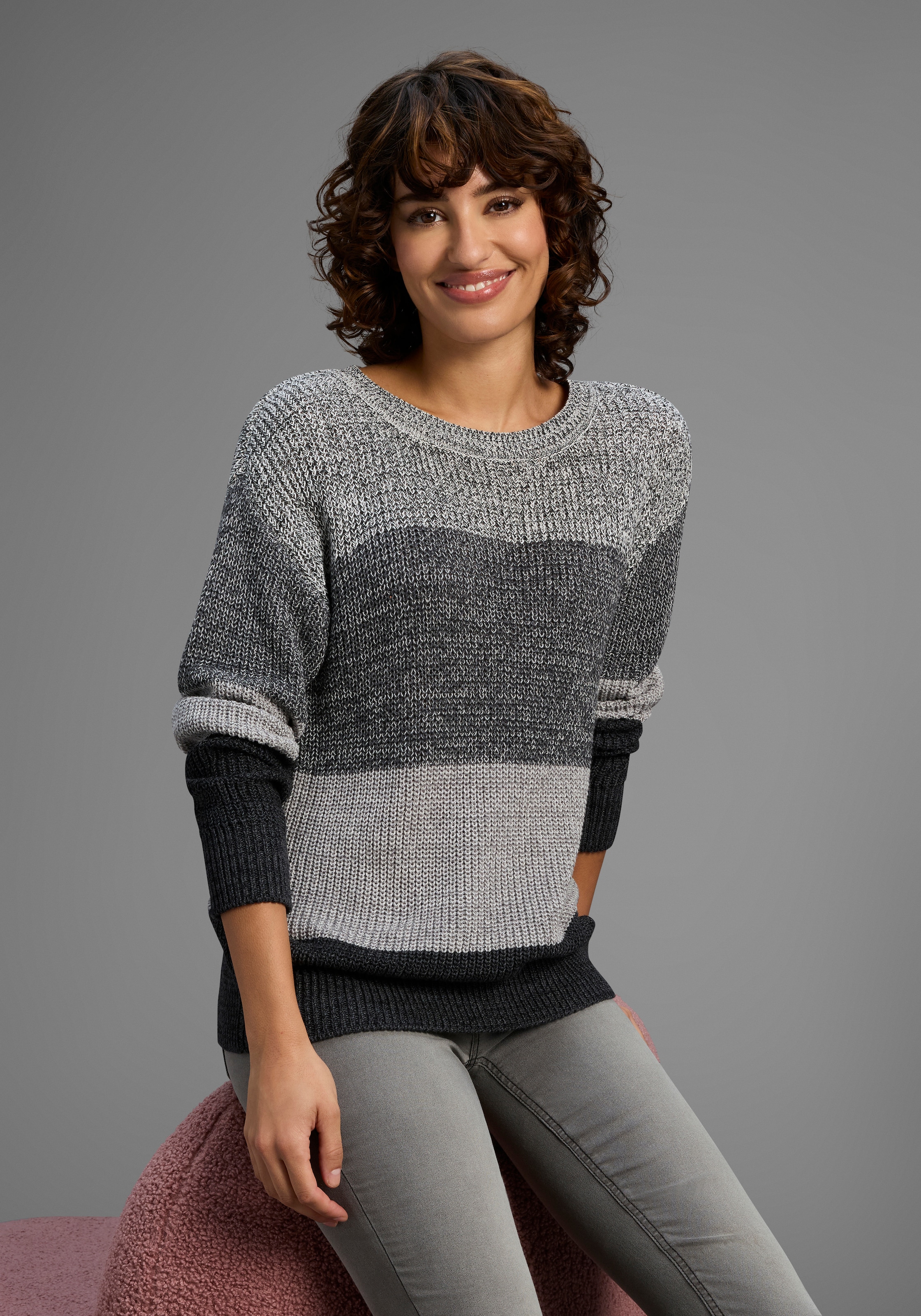 Laura Scott Streifenpullover, mit Melangeoptik und Rundhals-Ausschnitt - NE günstig online kaufen