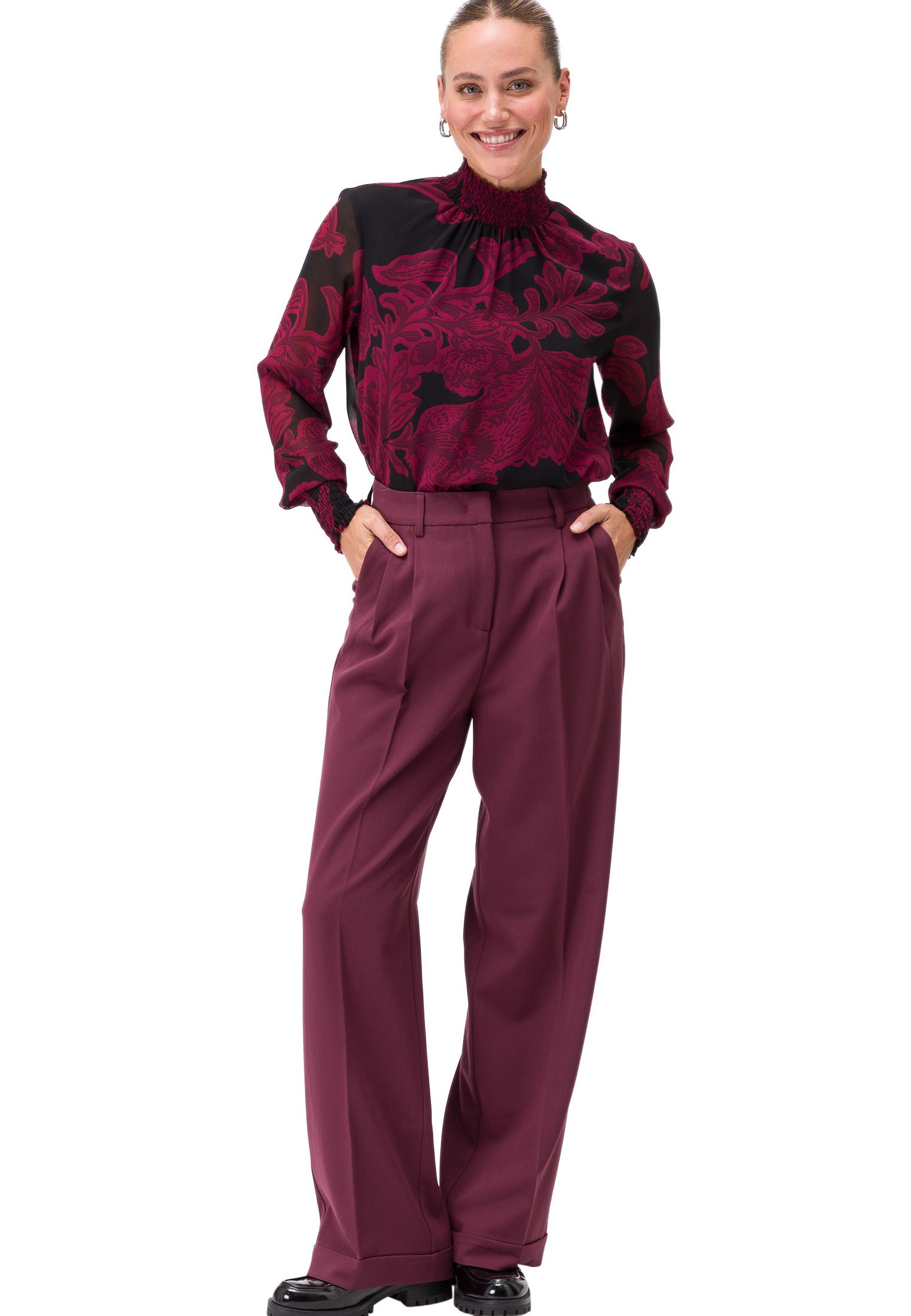 Zero Stoffhose »zero Hose Wide Leg mit Bügelfalte 30 Inch«, Falten