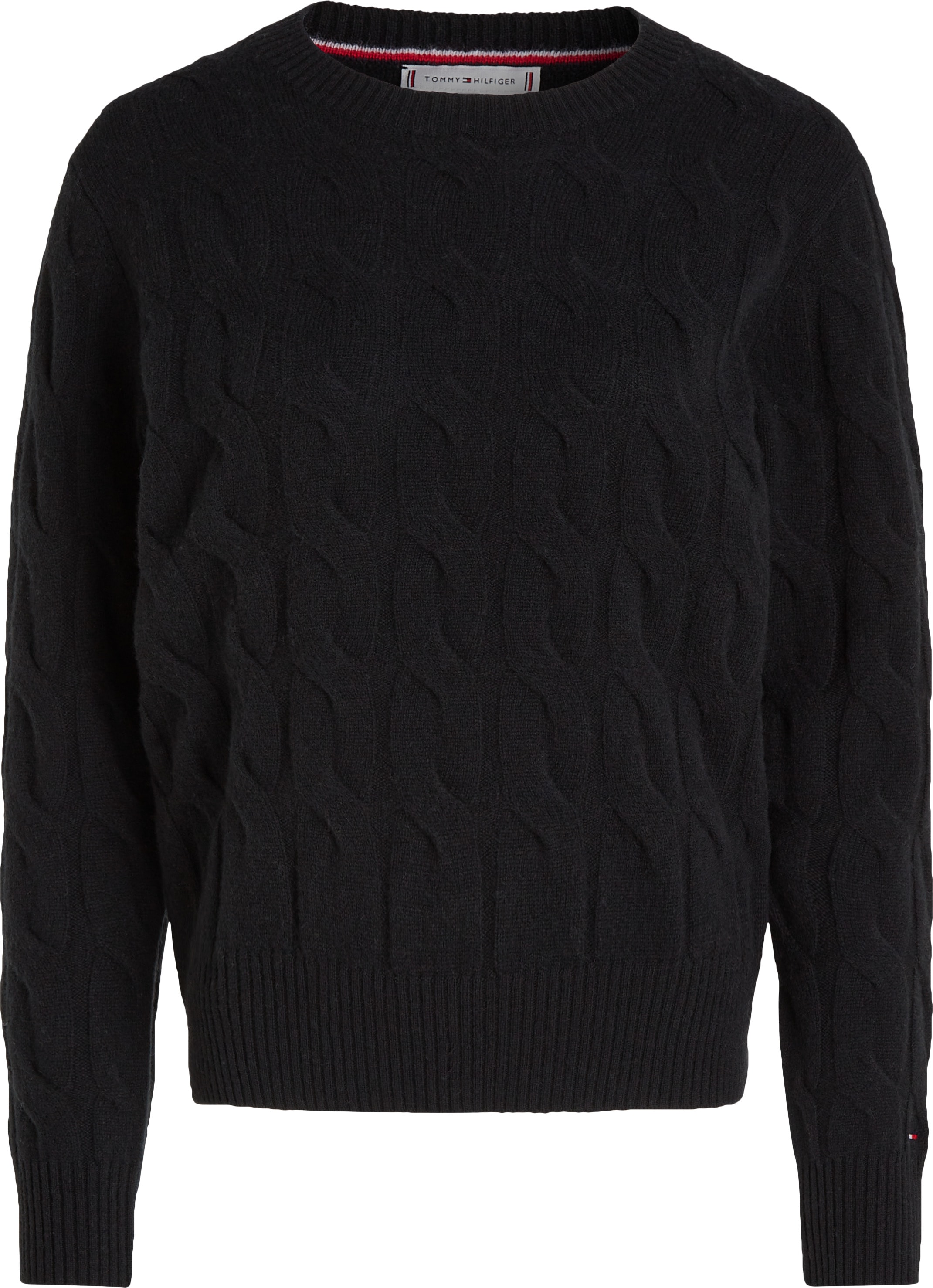 Tommy Hilfiger Strickpullover »SOFT WOOL CABLE C-NK«, mit Zopfmuster, aus reiner Wolle