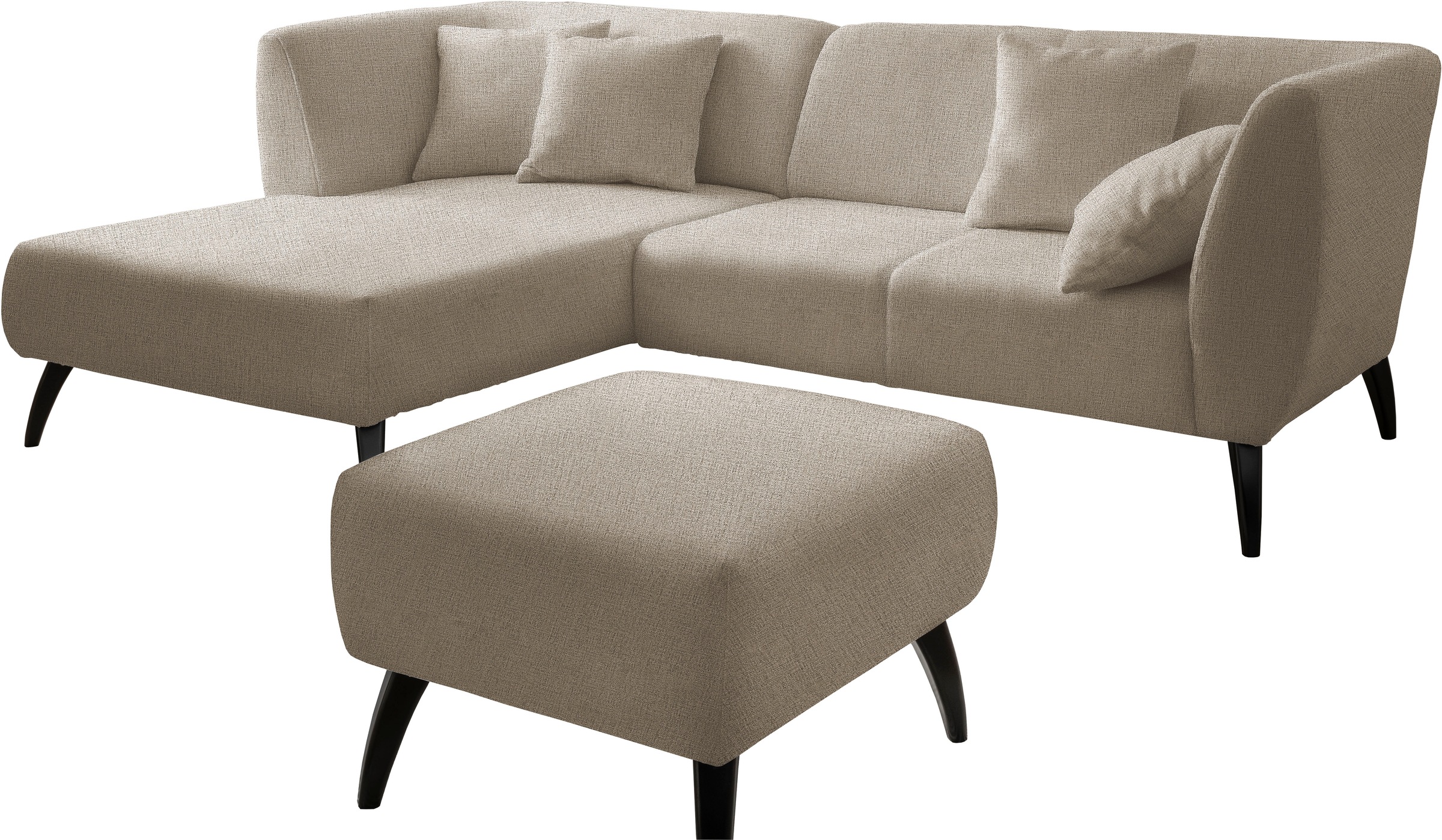 INOSIGN Ecksofa »Colori L-Form«, Holzfußfarbe wählbar, inkl. 4x Zierkissen