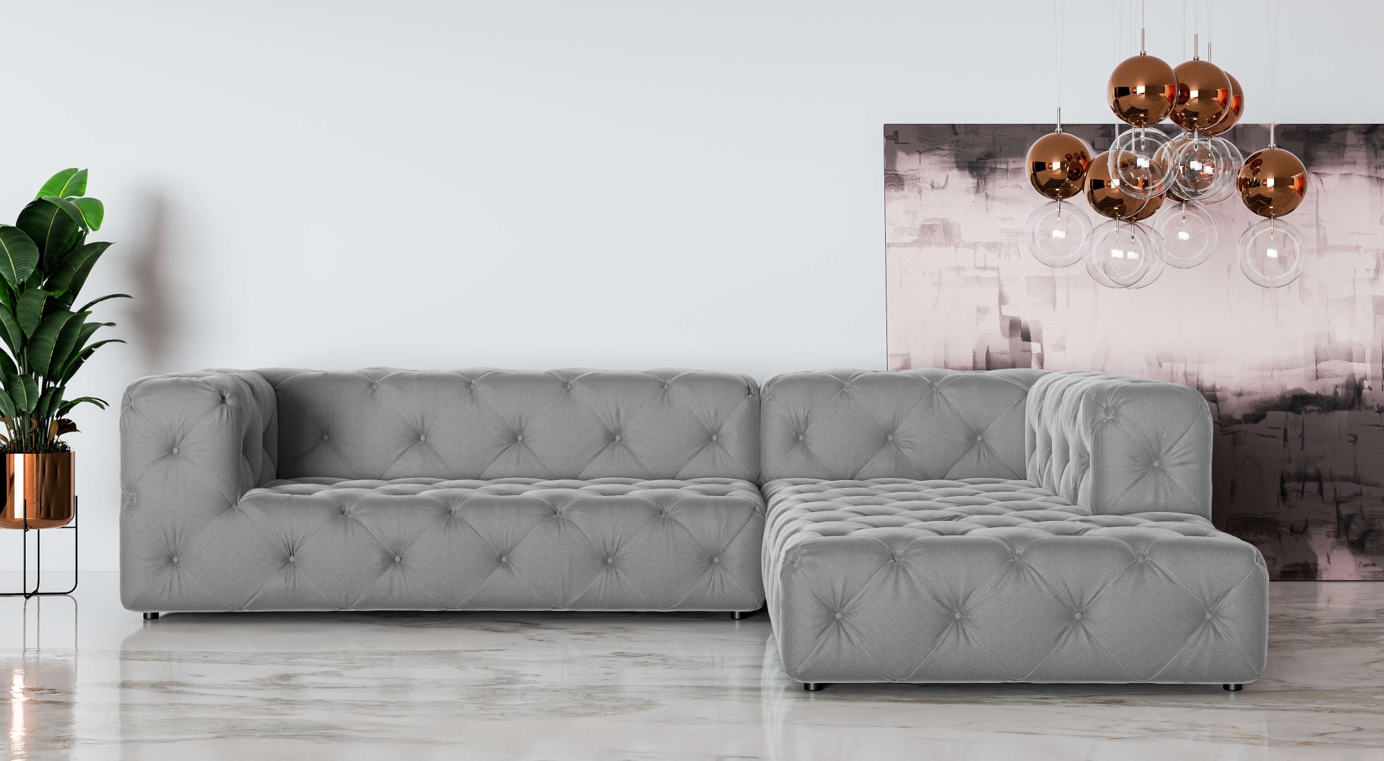 Places of Style Ecksofa »FOLLINA«, L-Form, mit klassischer Chesterfield-Knopfheftung