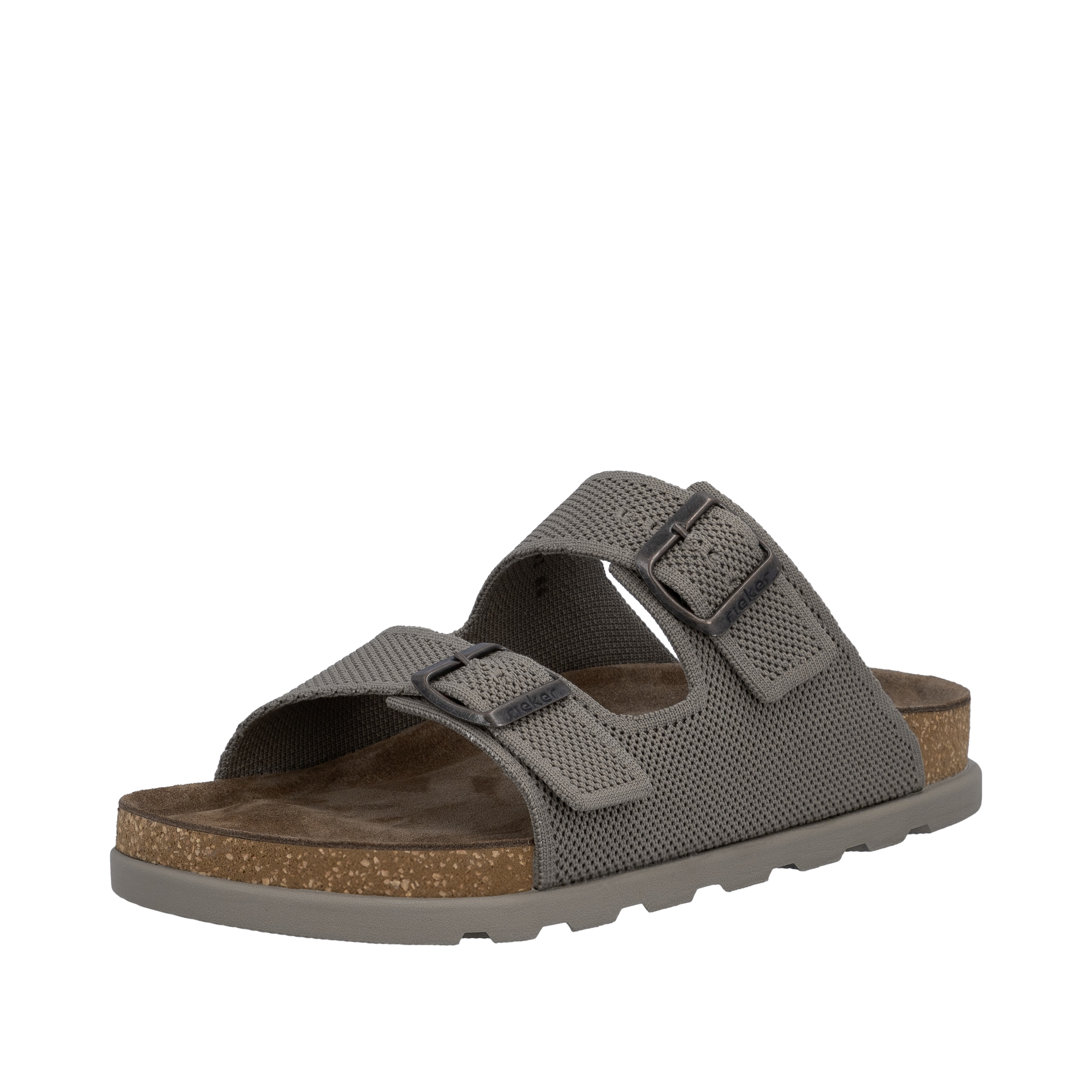 Pantolette RIEKER, Damen, Gr. 43, grau, Textil, unifarben, Schuhe Pantolette, Sommerschuh, Strandschuh, Hausschuh, Urlaubsschuh mit zwei Schnallen