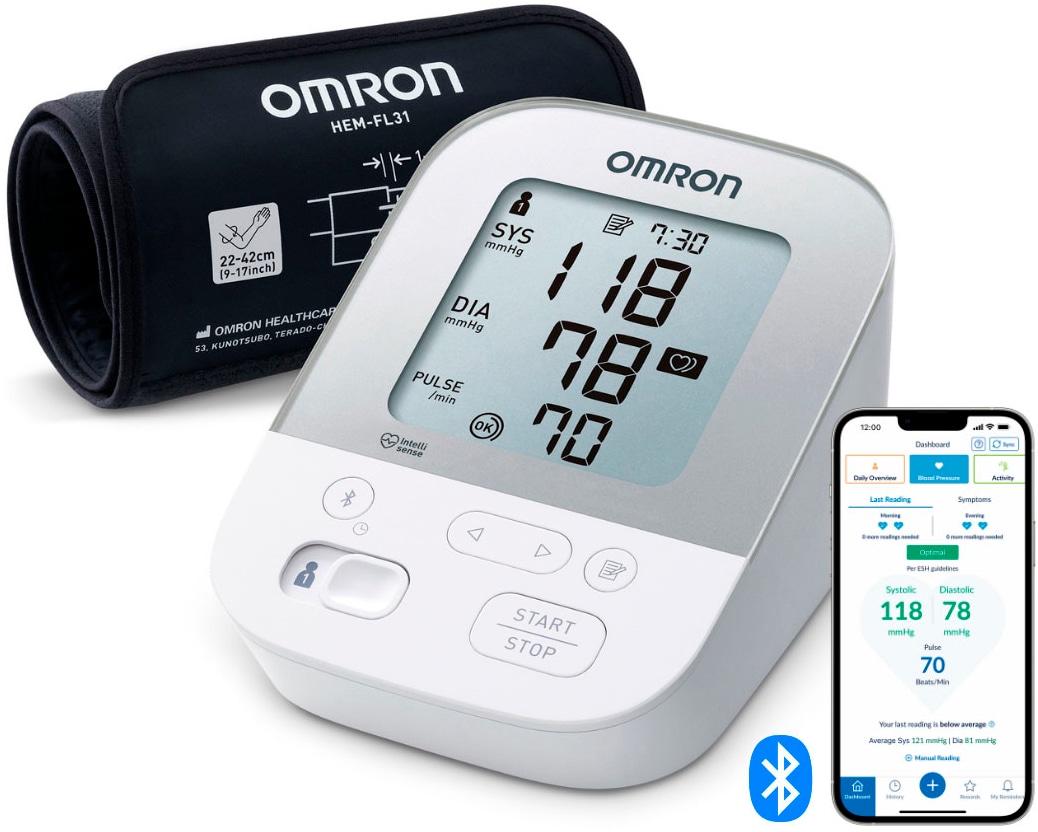 Omron Oberarm-Blutdruckmessgerät »X4 Smart«, mit Bluetooth und Intelli Wrap Manschette, mit kostenloser App