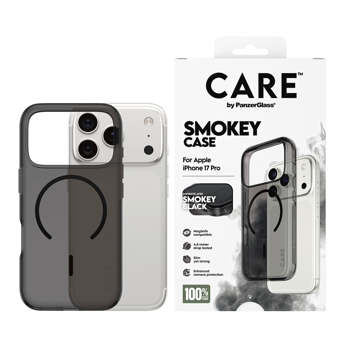 Handyhülle "Smokey Case für Apple iPhone 17 Pro", Apple iPhone 17 Proschwarz, CARE BY PANZERGLASS, Hüllen, Backcover, Schutzhülle, Handyschutzhülle,