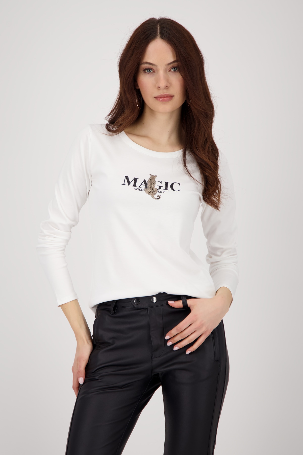 Monari Langarmshirt "Shirt Leo + Schrift", Mit Rundhalsausschnitt günstig online kaufen