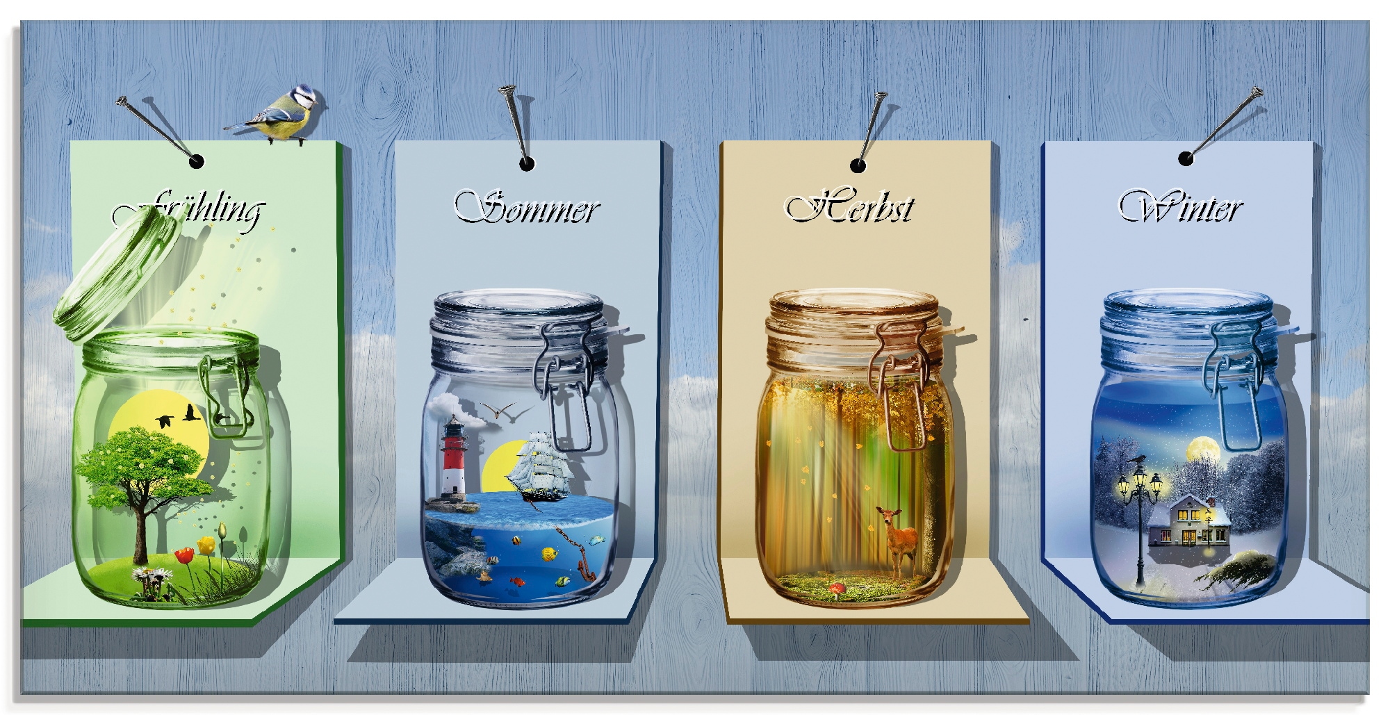 Artland Glasbild "Jahreszeiten in Gläsern", Vier Jahreszeiten, (1 St.), in verschiedenen Größen