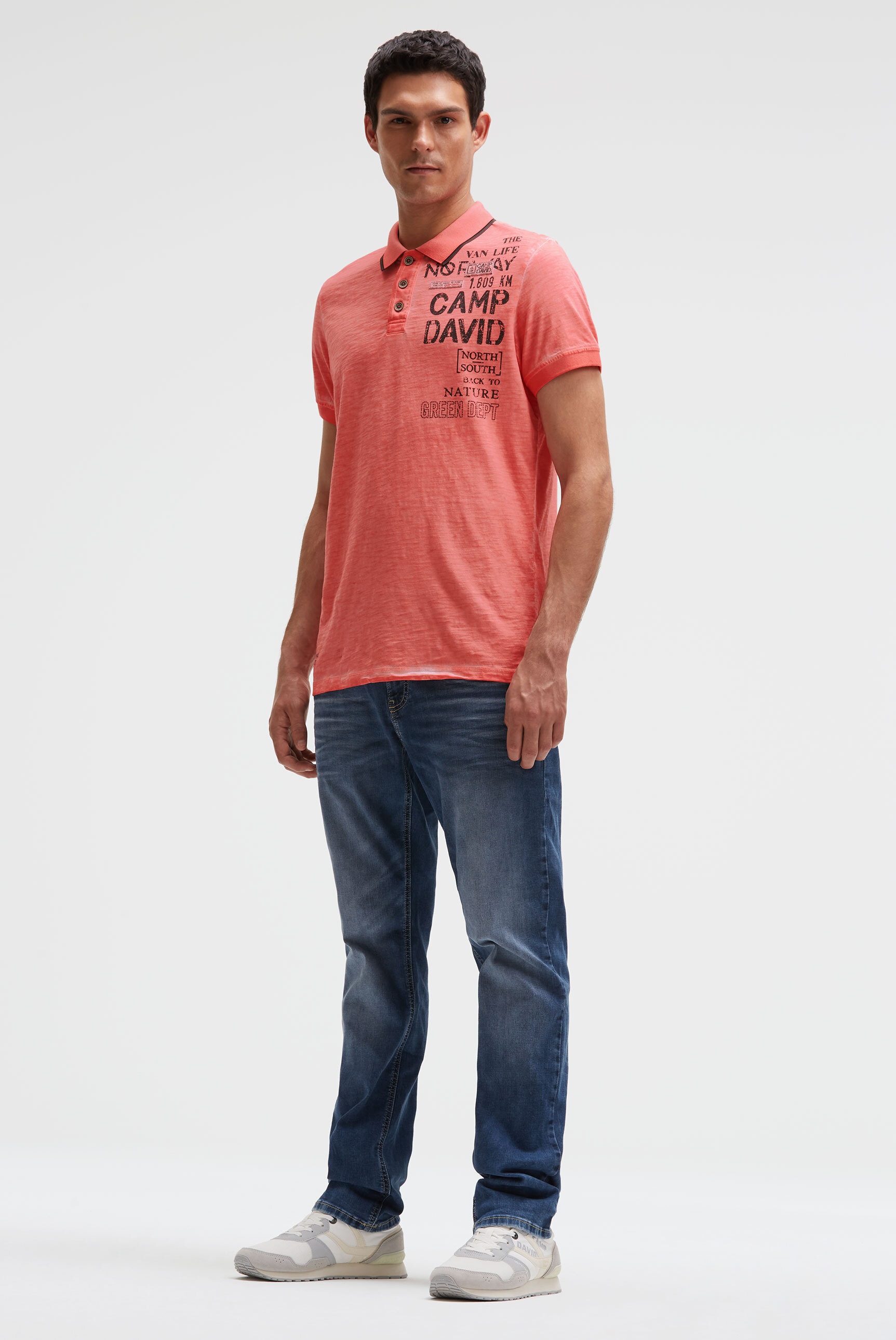 Poloshirt CAMP DAVID, Herren, Gr. 4XL, wild salmon, Piqué, Material: 100% Baumwolle, bedruckt, regular fit normal, hoch geschlossener Ausschnitt, eingesetzt Bündchen, Shirts, aus Baumwolle 3