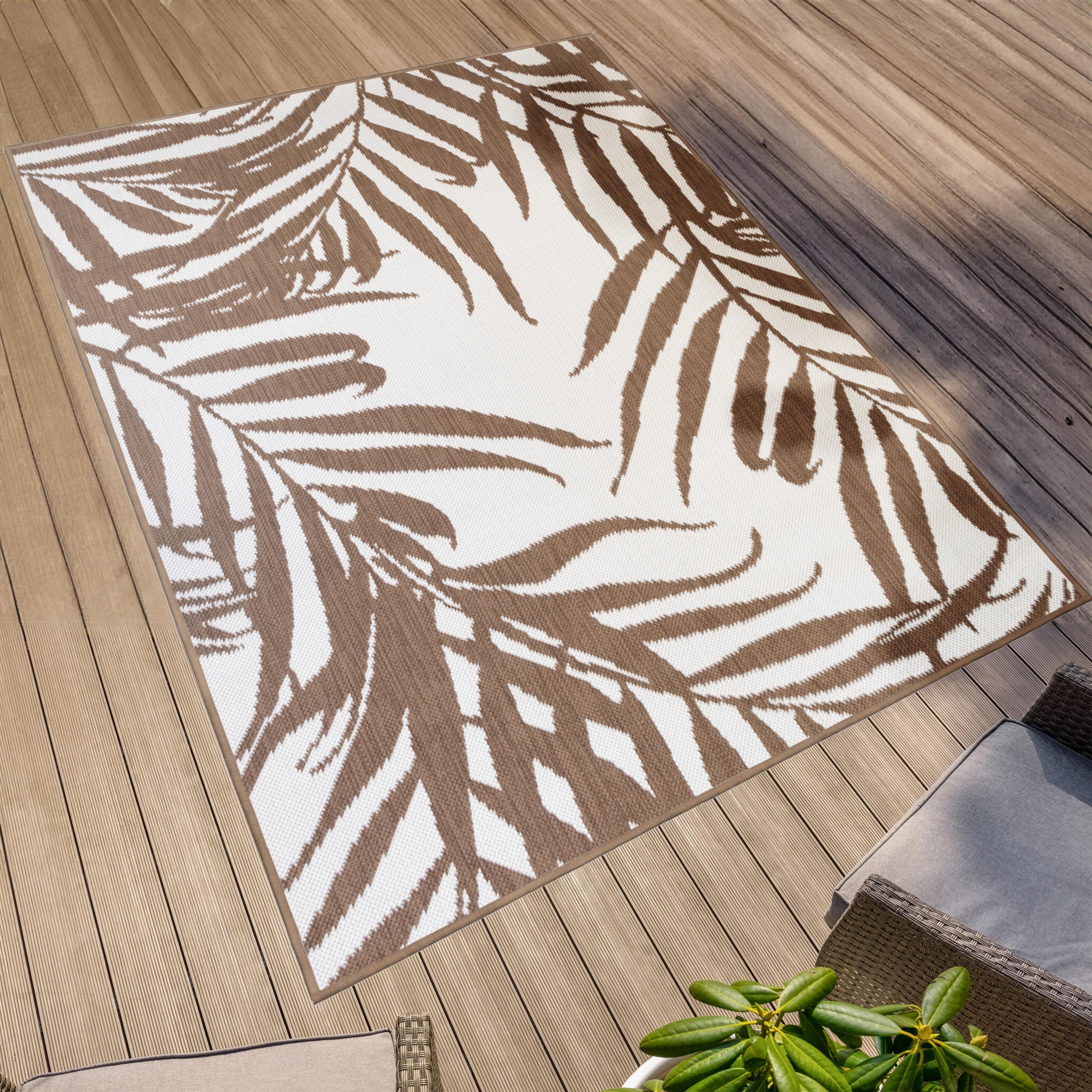 Primaflor-Ideen in Textil Teppich »Outdoorteppich REVERSO - Palm Tree«, rechteckig, 5 mm Höhe, Wendeteppich, Palmblätter, In- und Outdoor geeignet, wasserfest