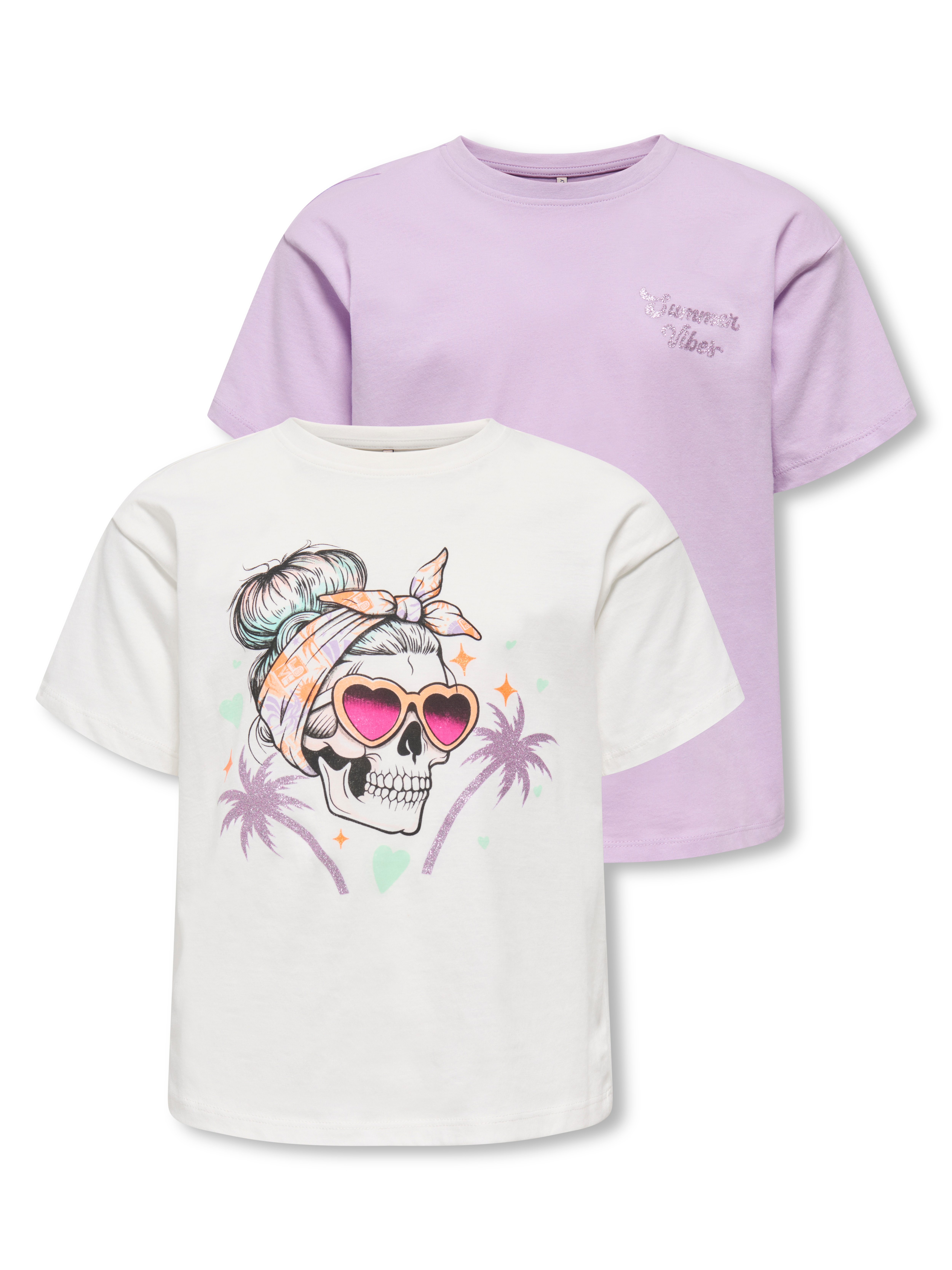 KIDS ONLY T-Shirt "KOGMAIKEN LIFE SKULL SS TOP JRS 2-PACK" Packung, 2 mit unterschiedlichen Frontprints