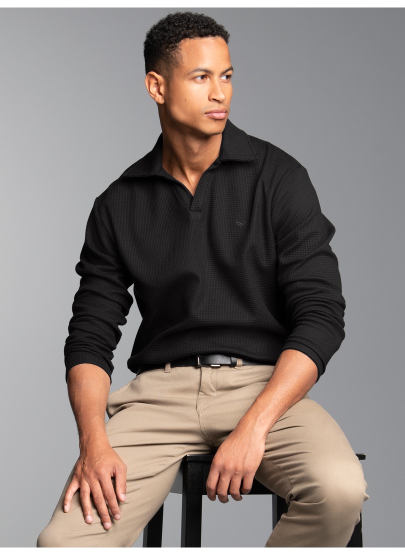 Trigema Poloshirt »TRIGEMA Langarm Poloshirt ohne Knopfleiste in Waffeloptik«, (1 tlg.)
