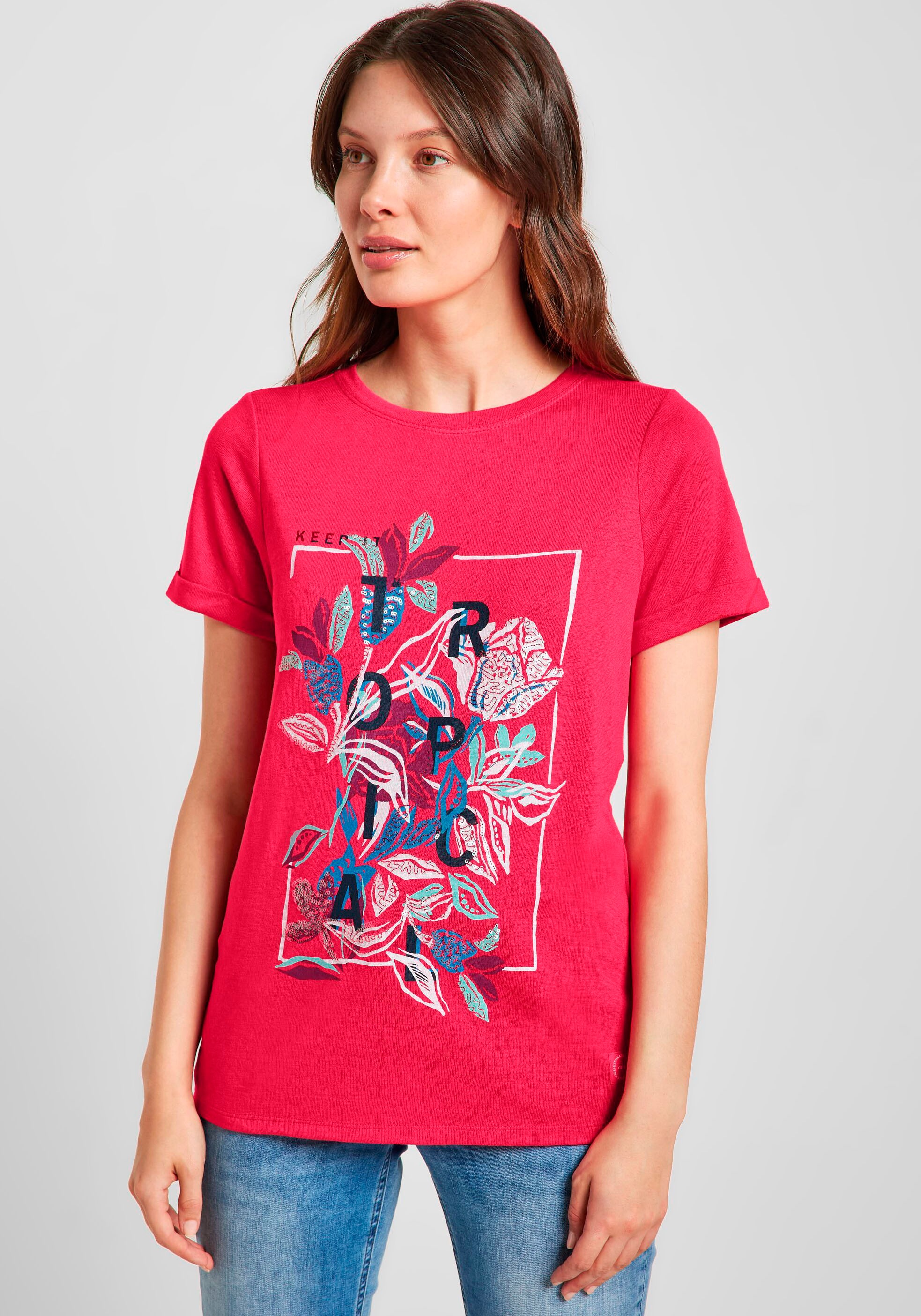 Cecil T-Shirt »LINENLOOK_Shape print«, mit klassischem Rundhalsausschnitt