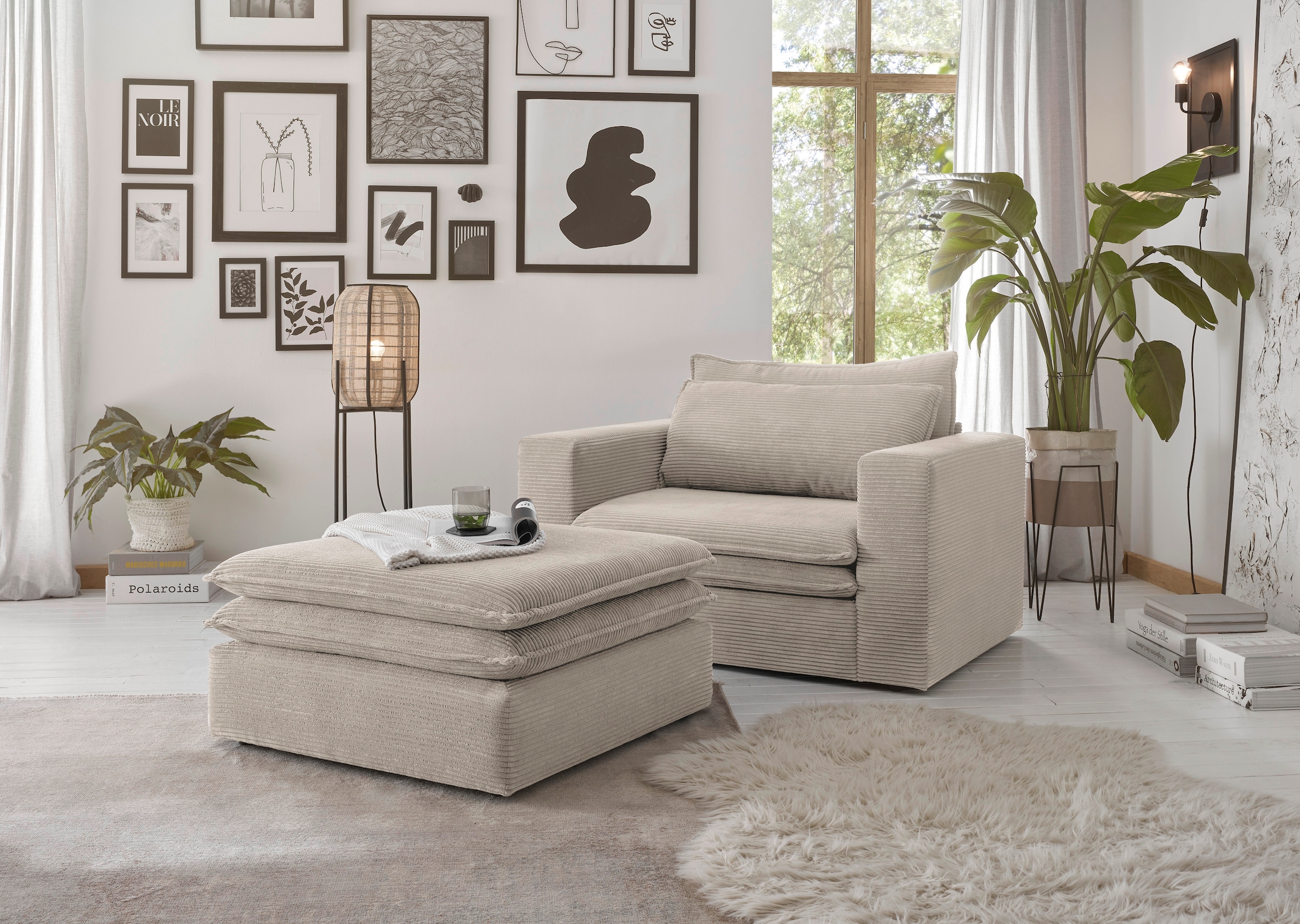 Places of Style Polstersessel »PIAGGE«, (2 tlg.), Hochwertiger Cord, Loveseat und Loveseat-Hocker im Set