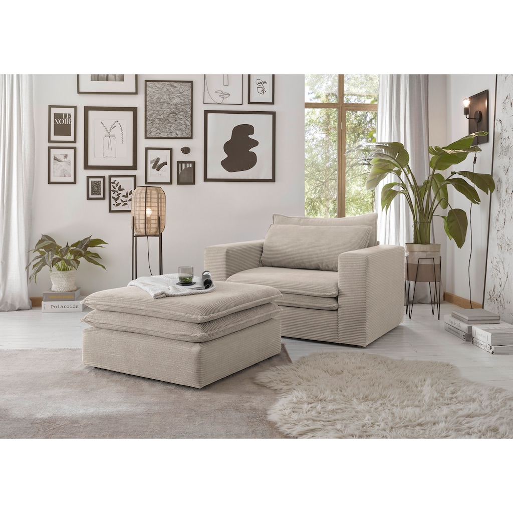 Places of Style Polstersessel »PIAGGE«, (2 tlg.), Hochwertiger Cord, Loveseat und Loveseat-Hocker im Set