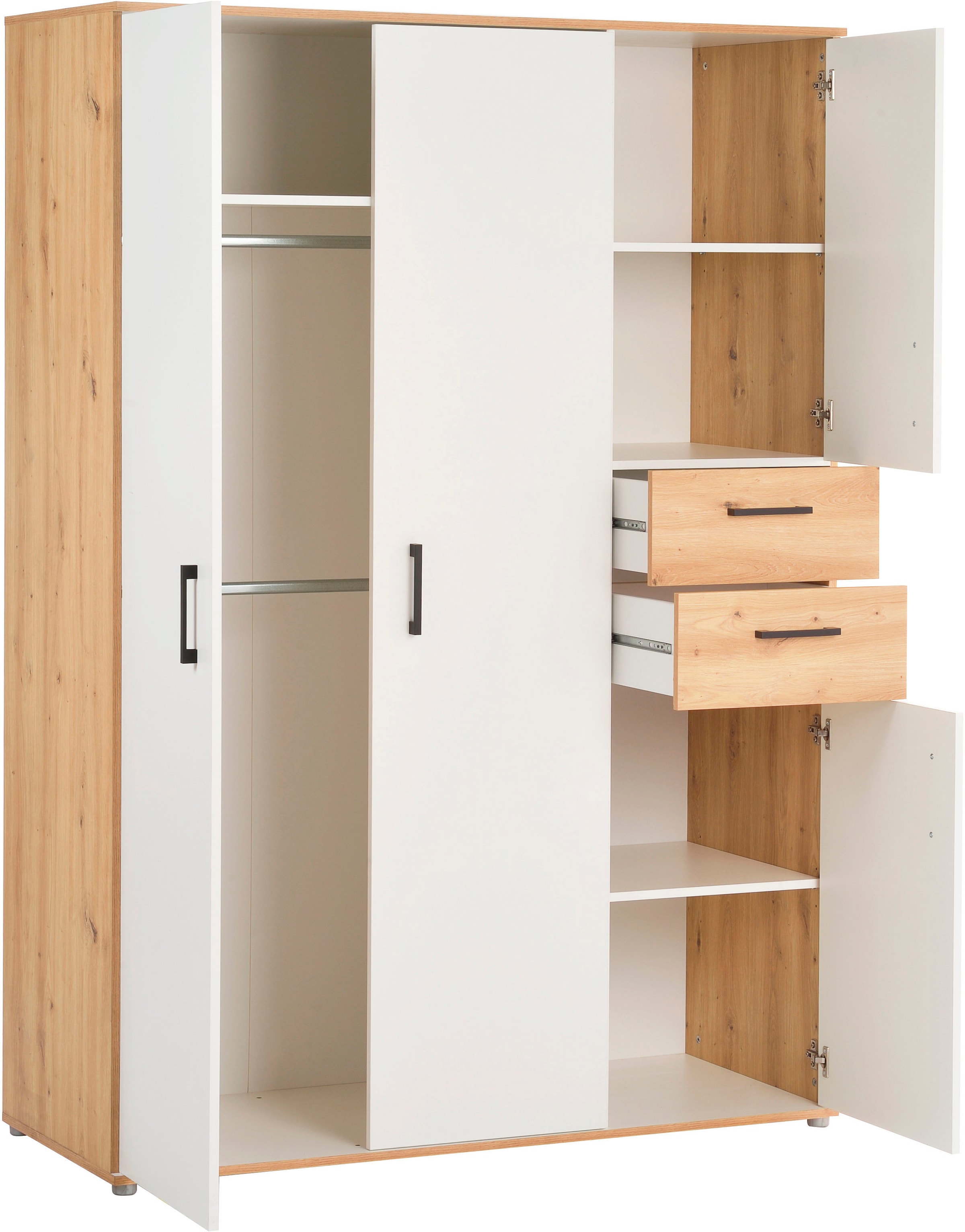 arthur berndt Jugendzimmer-Set »Jugendzimmer-Set »Bente« 5-teilig« 2tlg, 3tlg, 5tlg -Schrank, Bett, Schreibtisch, Sideboard, Standregal, 3 tlg. Artisan Oak Nb/Weiß